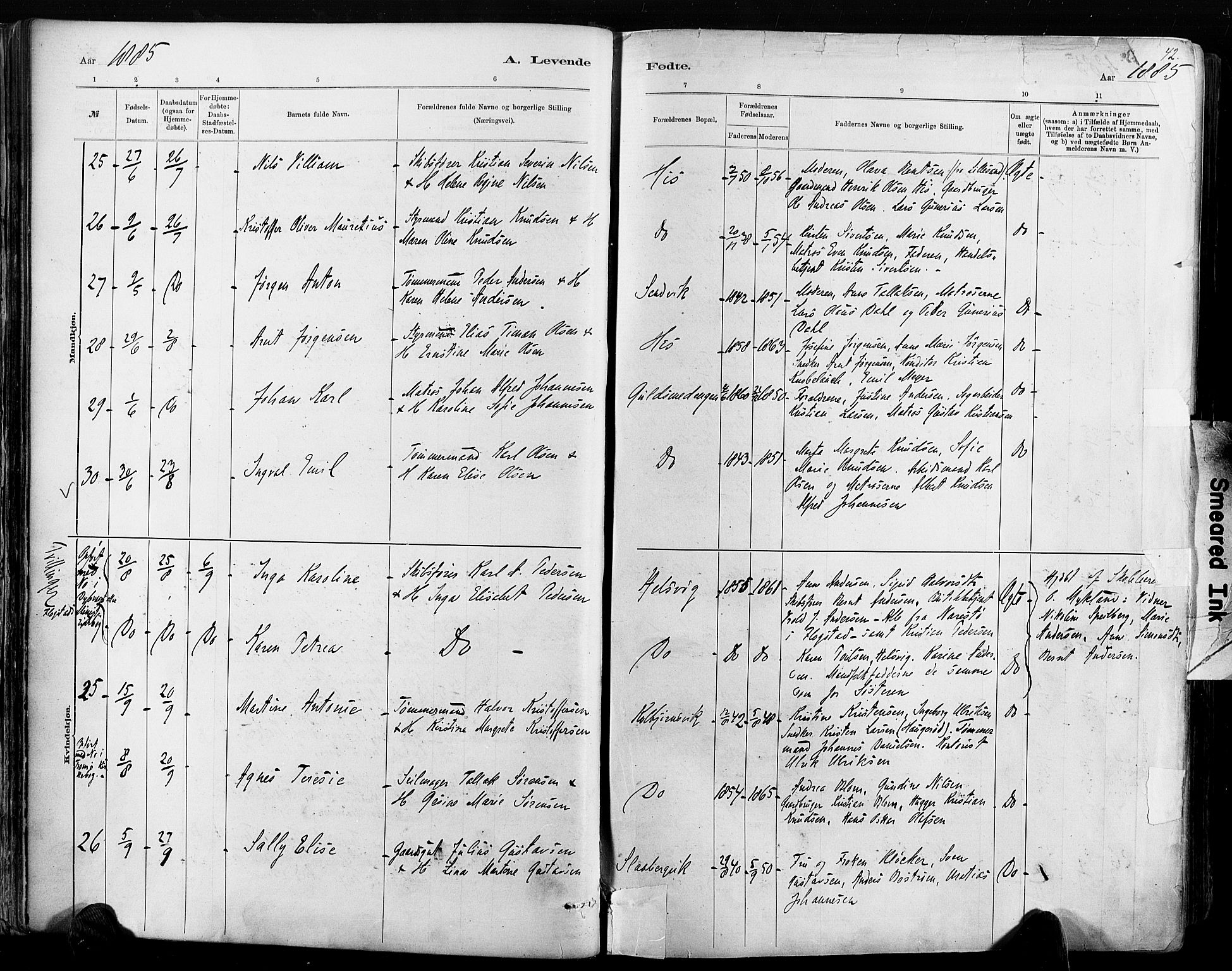 Hisøy sokneprestkontor, AV/SAK-1111-0020/F/Fa/L0003: Ministerialbok nr. A 3, 1881-1894, s. 42