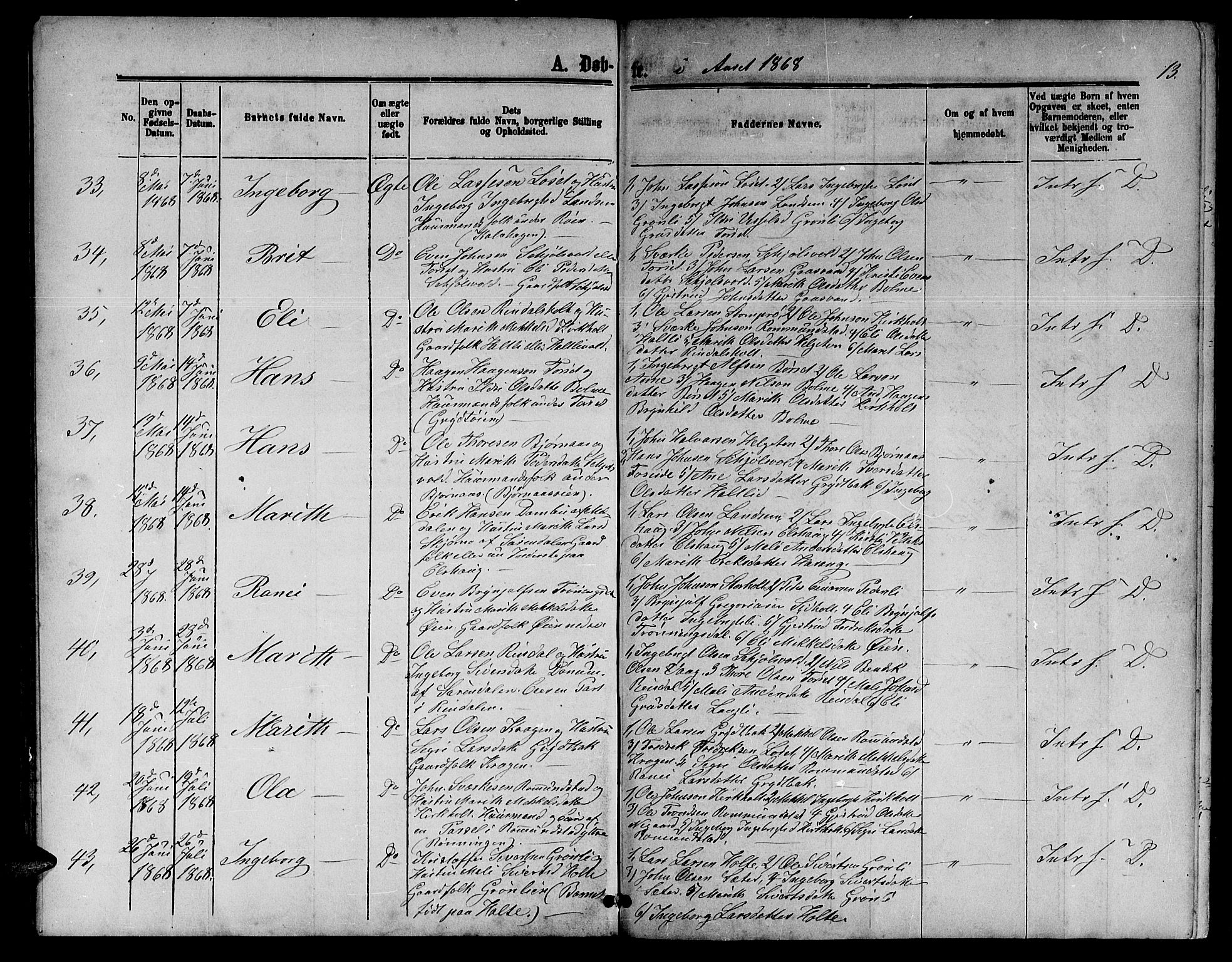 Ministerialprotokoller, klokkerbøker og fødselsregistre - Møre og Romsdal, AV/SAT-A-1454/598/L1076: Klokkerbok nr. 598C01, 1867-1878, s. 13