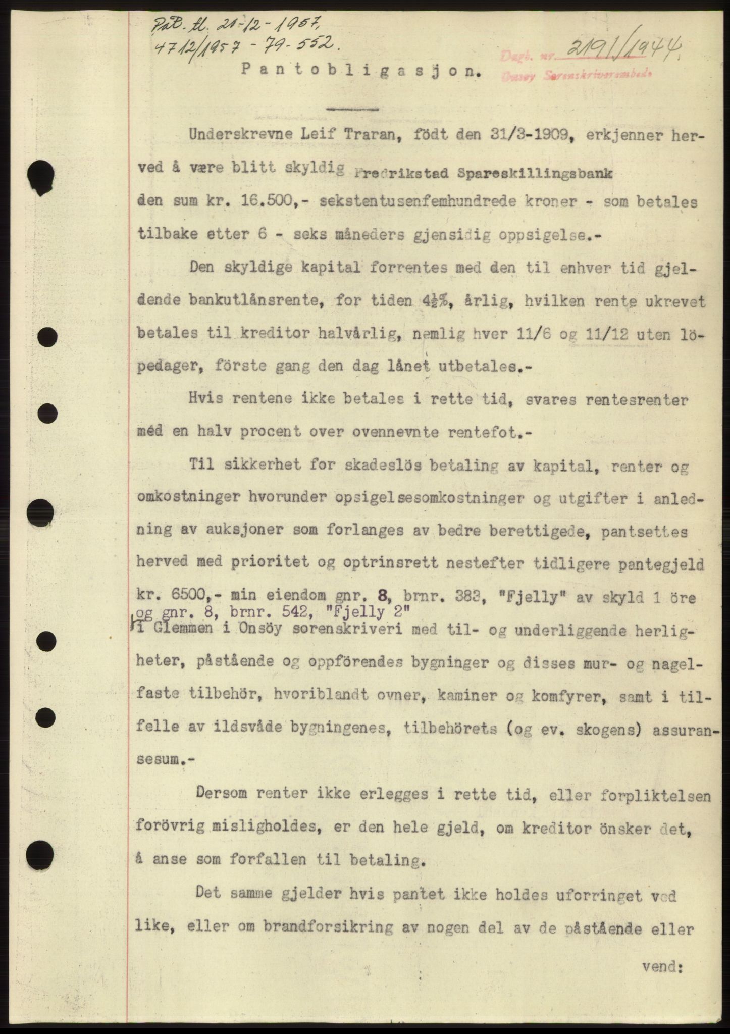 Onsøy sorenskriveri, SAO/A-10474/G/Ga/Gac/L0004: Pantebok nr. B4, 1944-1946, Dagboknr: 2191/1944