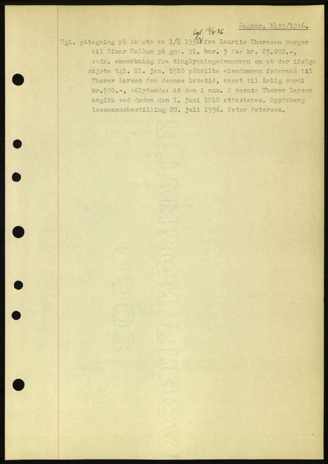 Moss sorenskriveri, SAO/A-10168: Pantebok nr. A1, 1936-1936, Dagboknr: 1439/1936