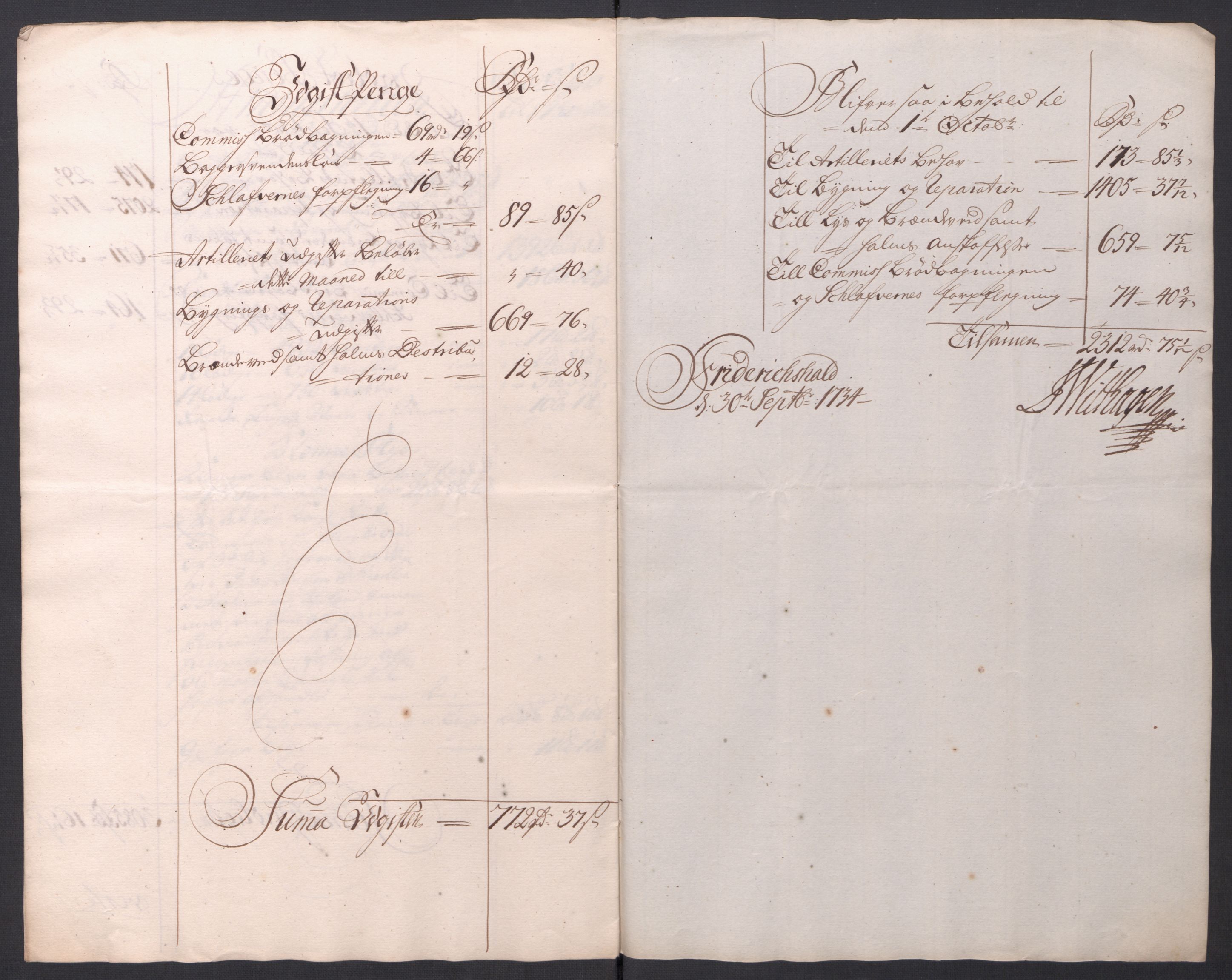 Kommanderende general (KG I) med Det norske krigsdirektorium, AV/RA-EA-5419/D/L0154: Fredriksten festning: Brev, inventarfortegnelser og regnskapsekstrakter, 1730-1739, s. 256