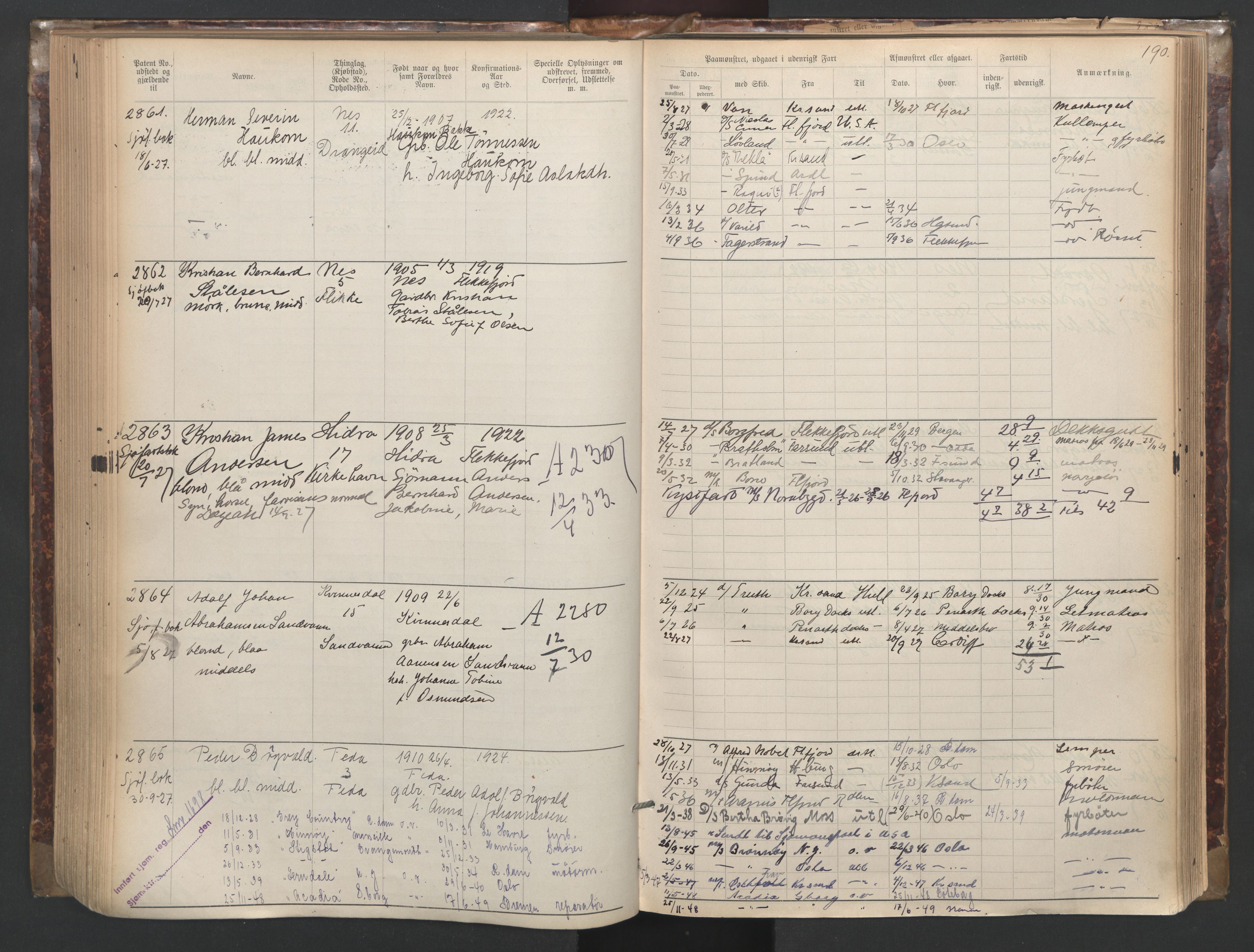 Flekkefjord mønstringskrets, AV/SAK-2031-0018/F/Fa/L0003: Annotasjonsrulle nr 1921-2963 med register, N-3, 1892-1948, s. 222