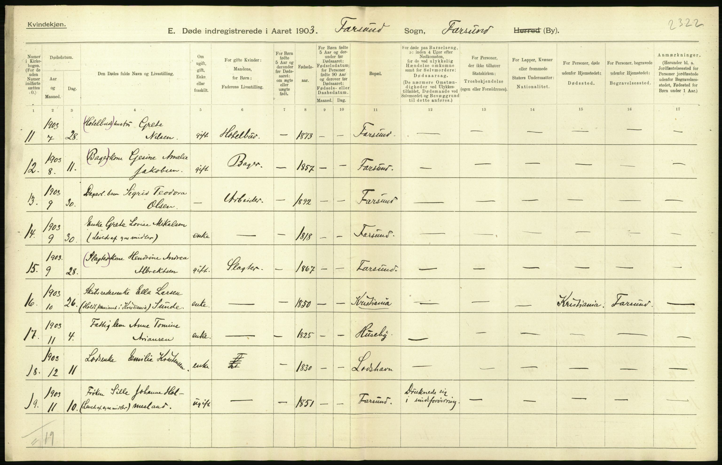 Statistisk sentralbyrå, Sosiodemografiske emner, Befolkning, AV/RA-S-2228/D/Df/Dfa/Dfaa/L0011: Lister og Mandal amt: Fødte, gifte, døde, 1903, s. 560