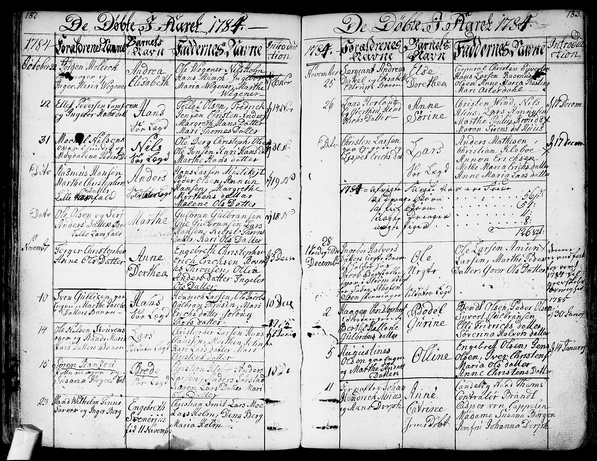 Bragernes kirkebøker, AV/SAKO-A-6/F/Fa/L0006a: Ministerialbok nr. I 6, 1782-1814, s. 182-183