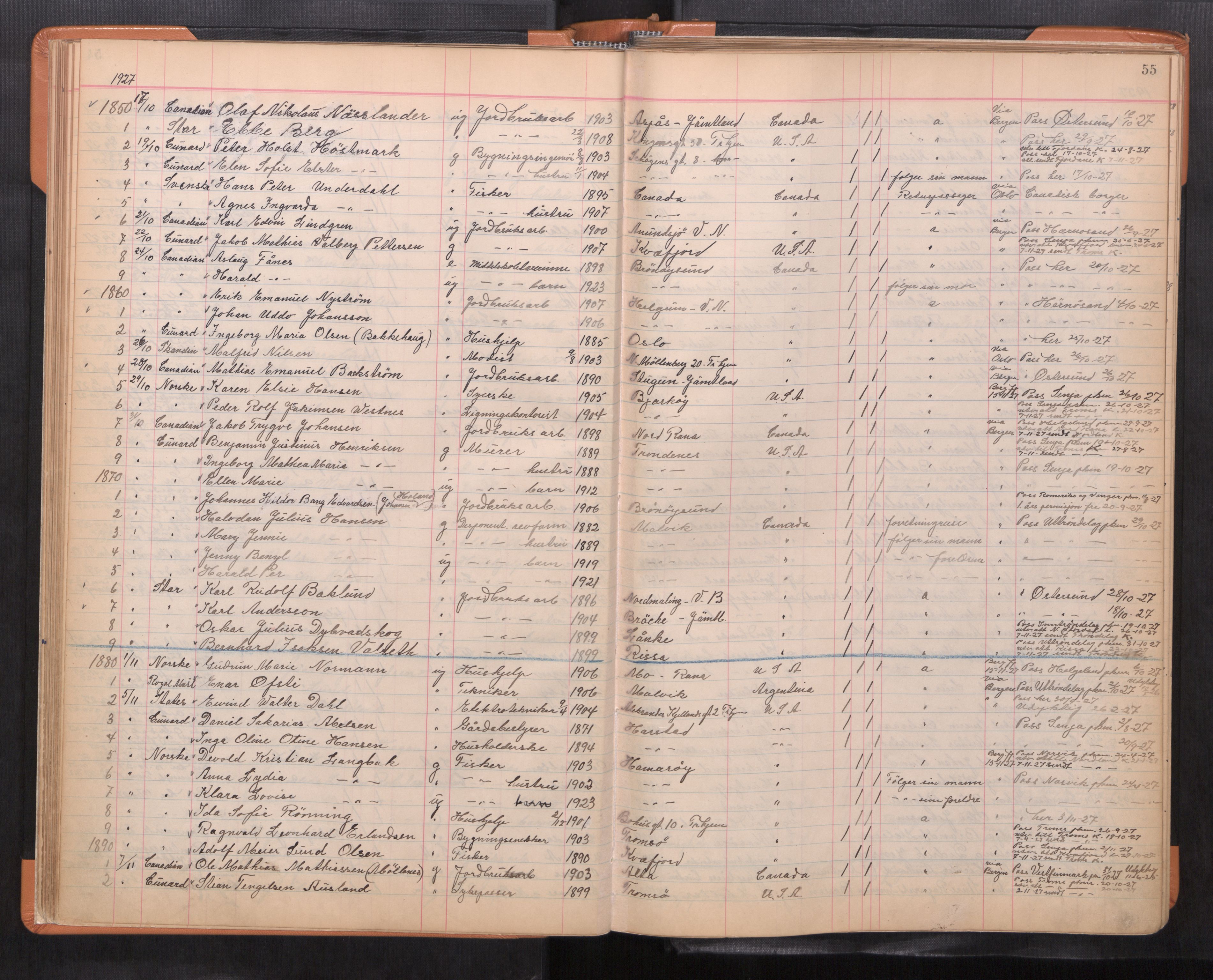 Trondheim politikammer, AV/SAT-A-1887/1/32/L0017: Emigrantprotokoll, 1926-1975, s. 55