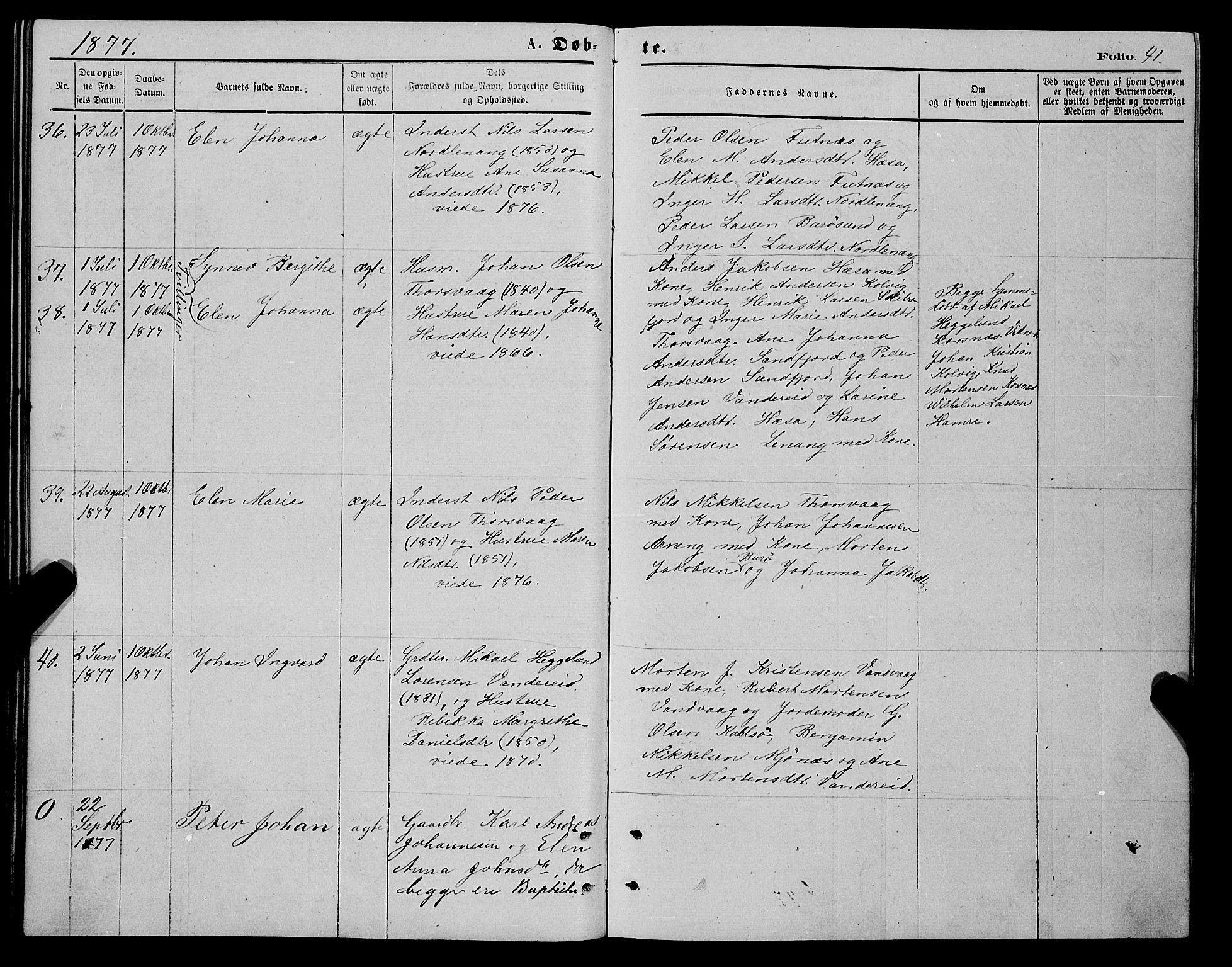 Karlsøy sokneprestembete, AV/SATØ-S-1299/H/Ha/Haa/L0005kirke: Ministerialbok nr. 5, 1872-1878, s. 41