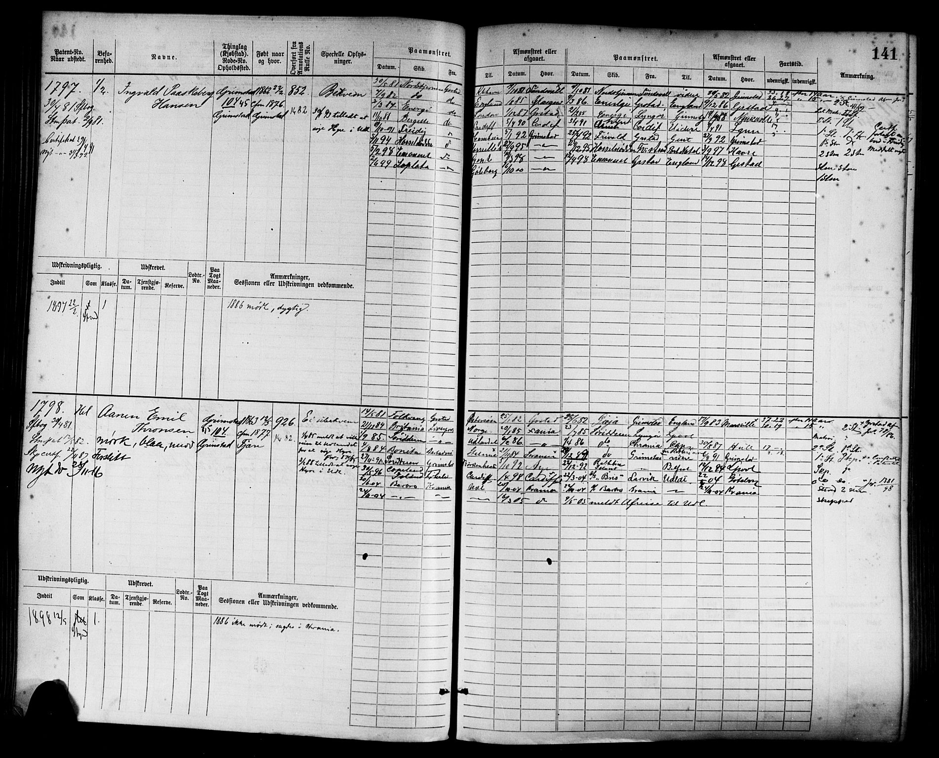 Grimstad mønstringskrets, SAK/2031-0013/F/Fb/L0003: Hovedrulle nr 1517-2276, F-6, 1877-1888, s. 147