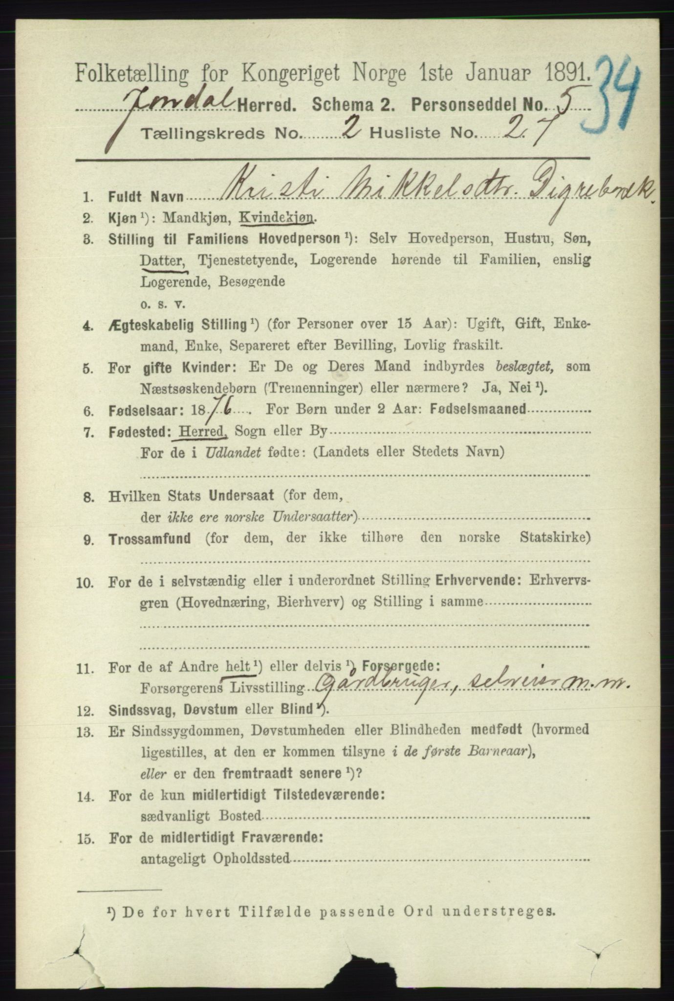 RA, Folketelling 1891 for 1227 Jondal herred, 1891, s. 990