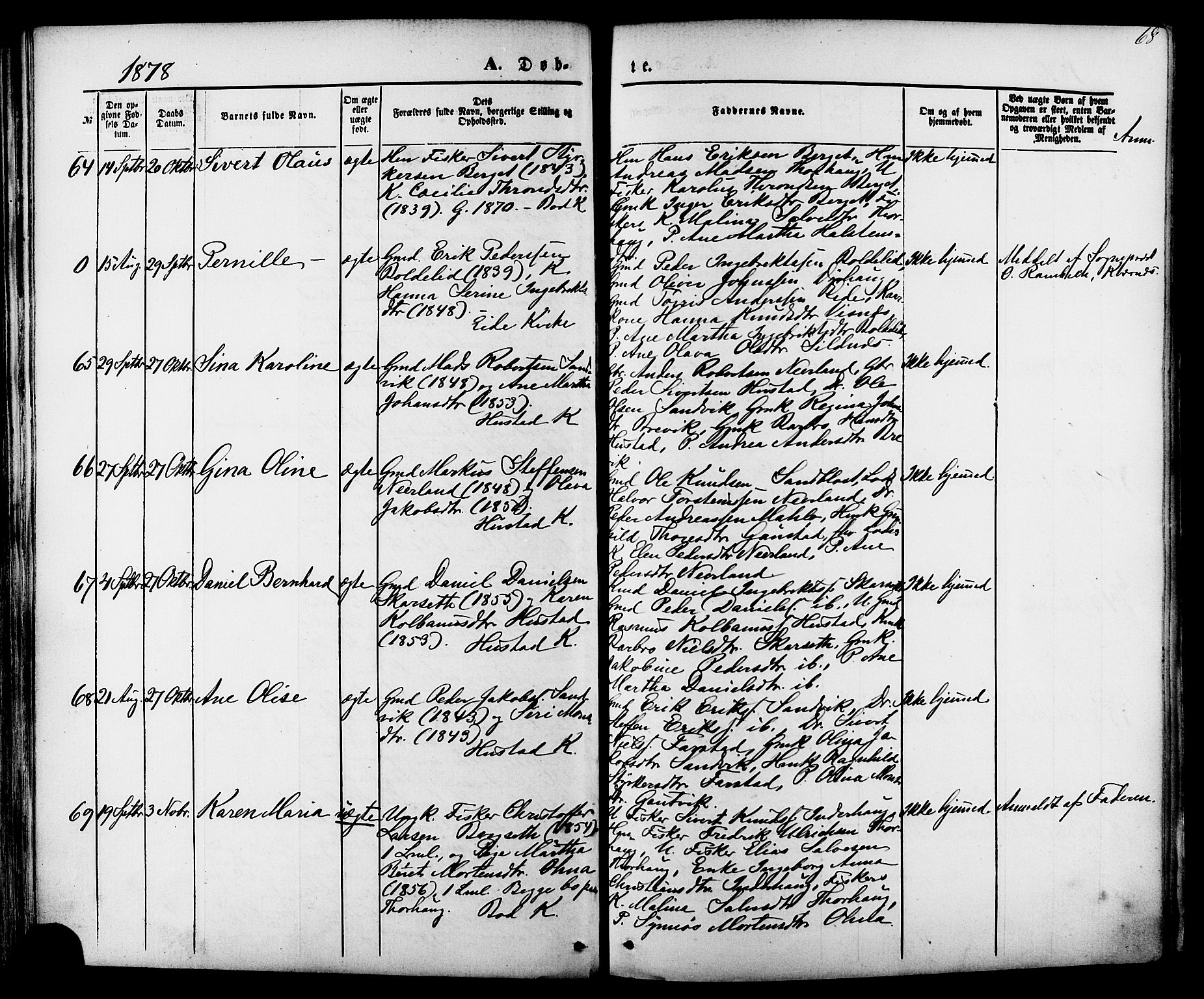 Ministerialprotokoller, klokkerbøker og fødselsregistre - Møre og Romsdal, AV/SAT-A-1454/566/L0768: Ministerialbok nr. 566A07, 1869-1881, s. 68