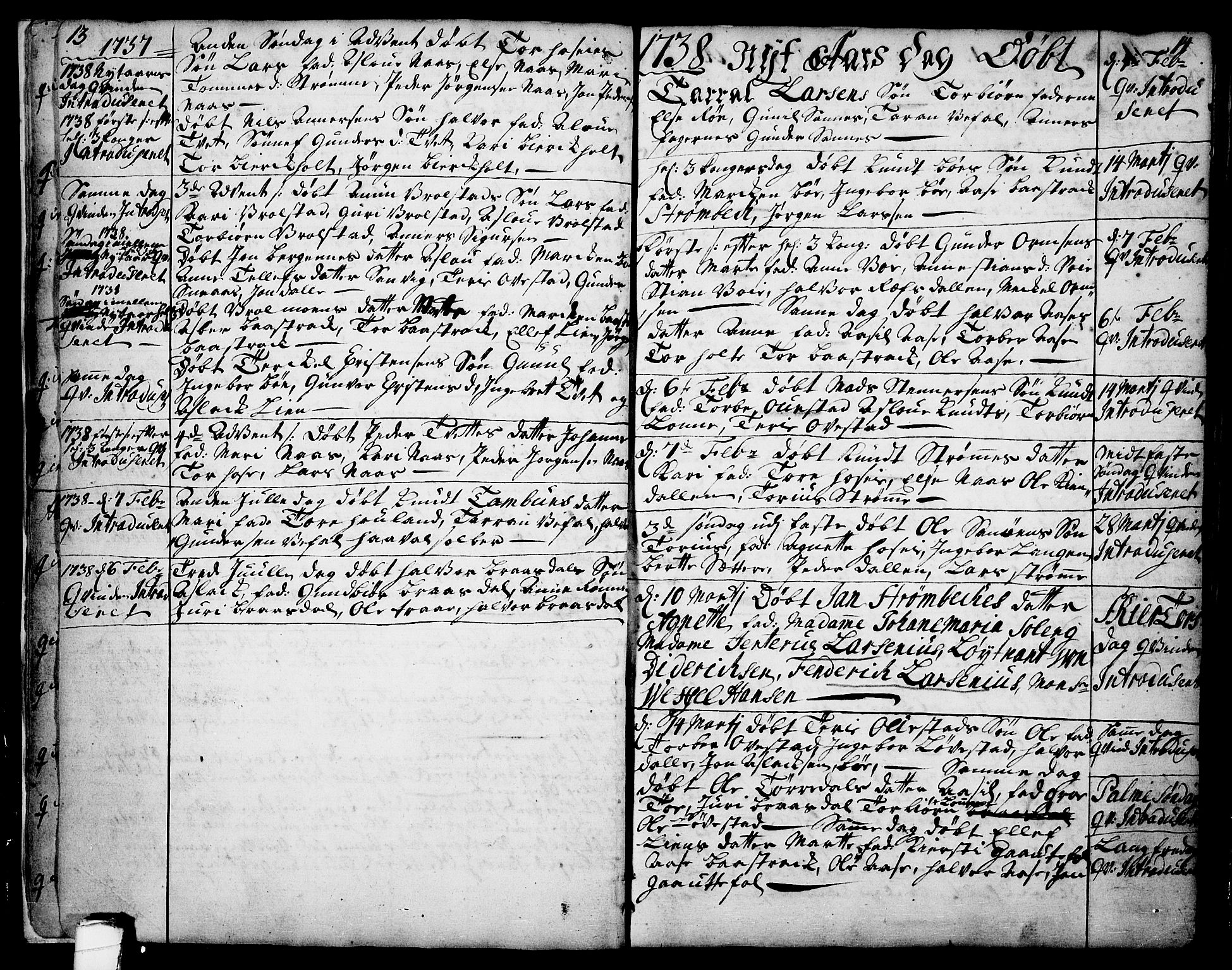 Drangedal kirkebøker, SAKO/A-258/F/Fa/L0002: Ministerialbok nr. 2, 1733-1753, s. 13-14