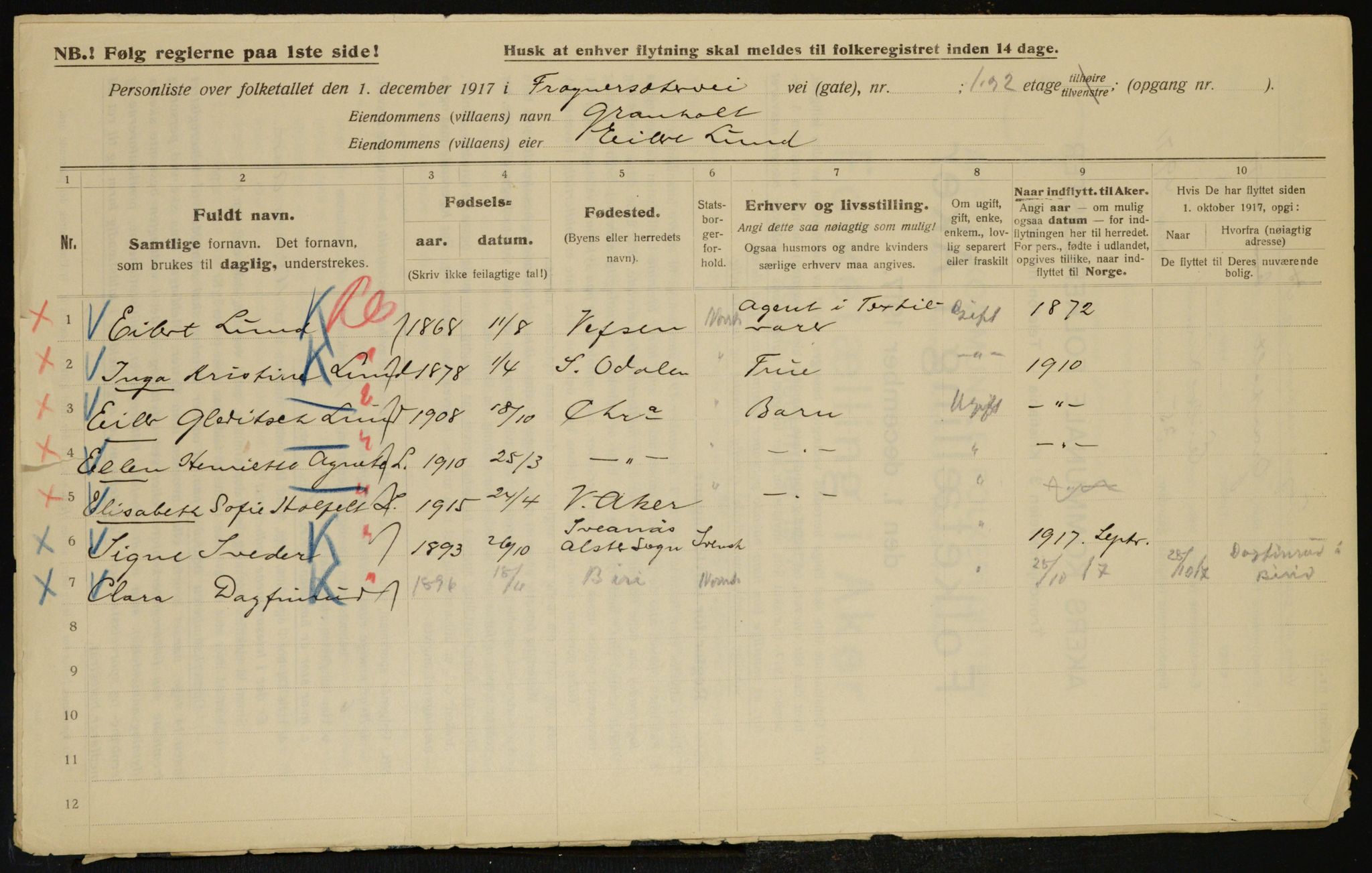 OBA, Kommunal folketelling 1.12.1917 for Aker, 1917, s. 7311