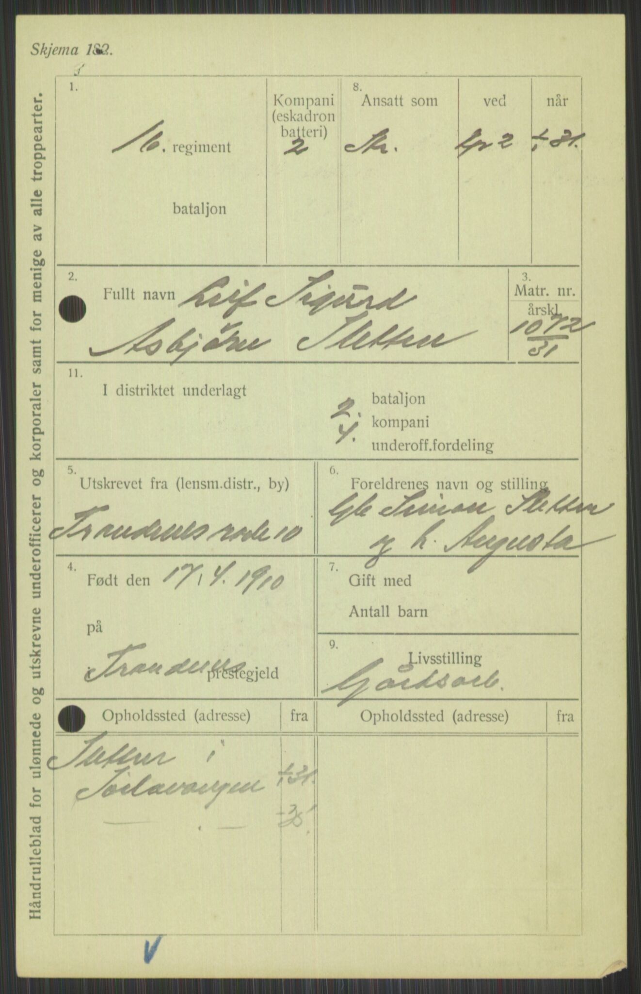 Forsvaret, Troms infanteriregiment nr. 16, AV/RA-RAFA-3146/P/Pa/L0015: Rulleblad for regimentets menige mannskaper, årsklasse 1931, 1931, s. 1095