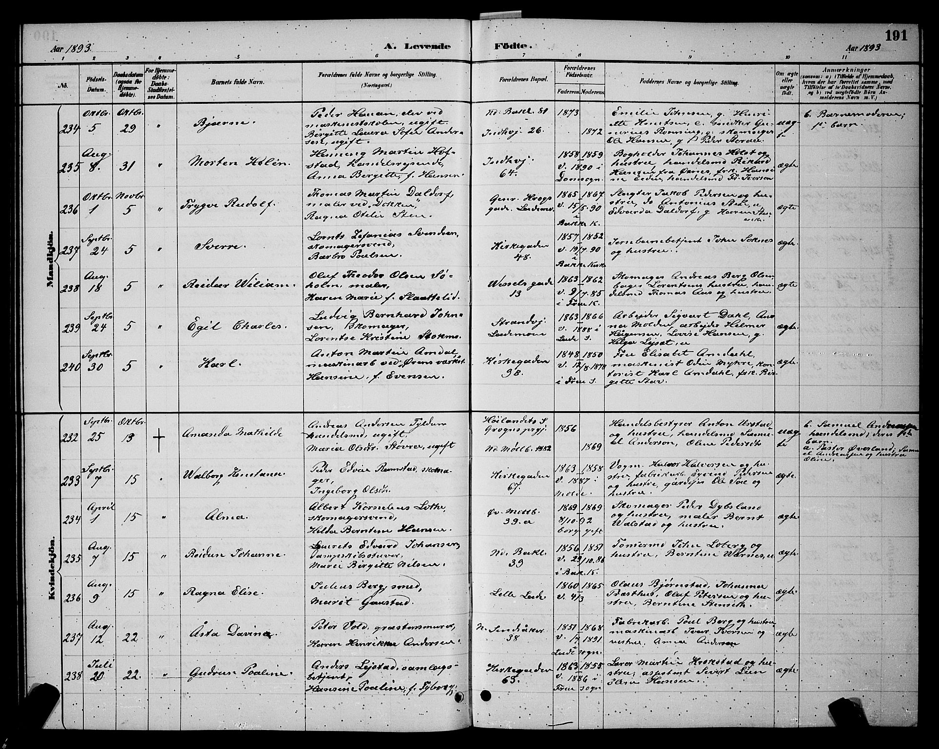 Ministerialprotokoller, klokkerbøker og fødselsregistre - Sør-Trøndelag, SAT/A-1456/604/L0222: Klokkerbok nr. 604C05, 1886-1895, s. 191