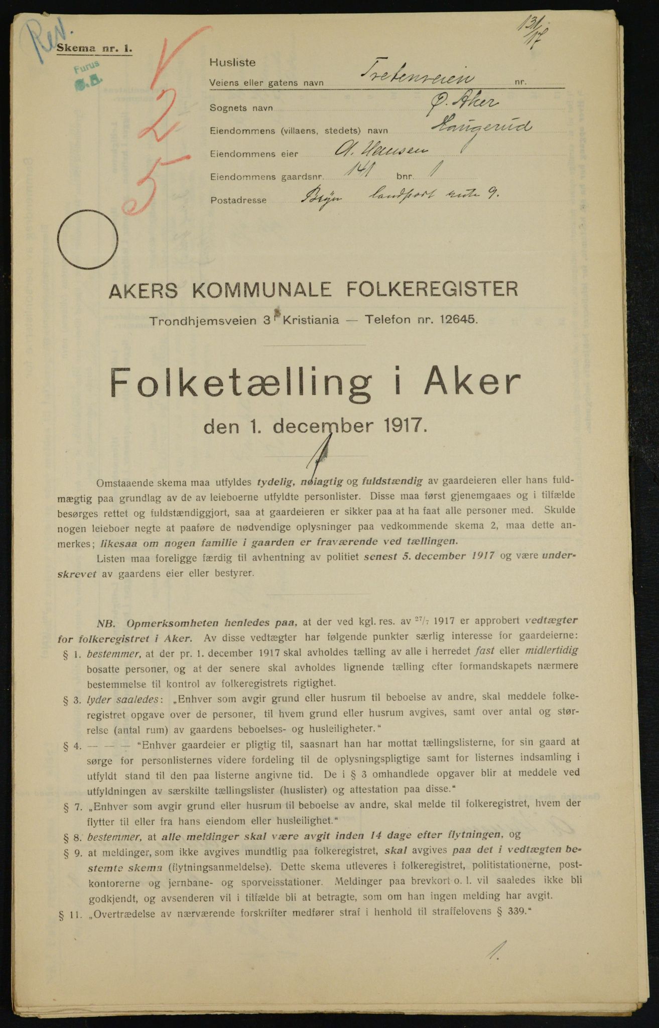 OBA, Kommunal folketelling 1.12.1917 for Aker, 1917, s. 27281