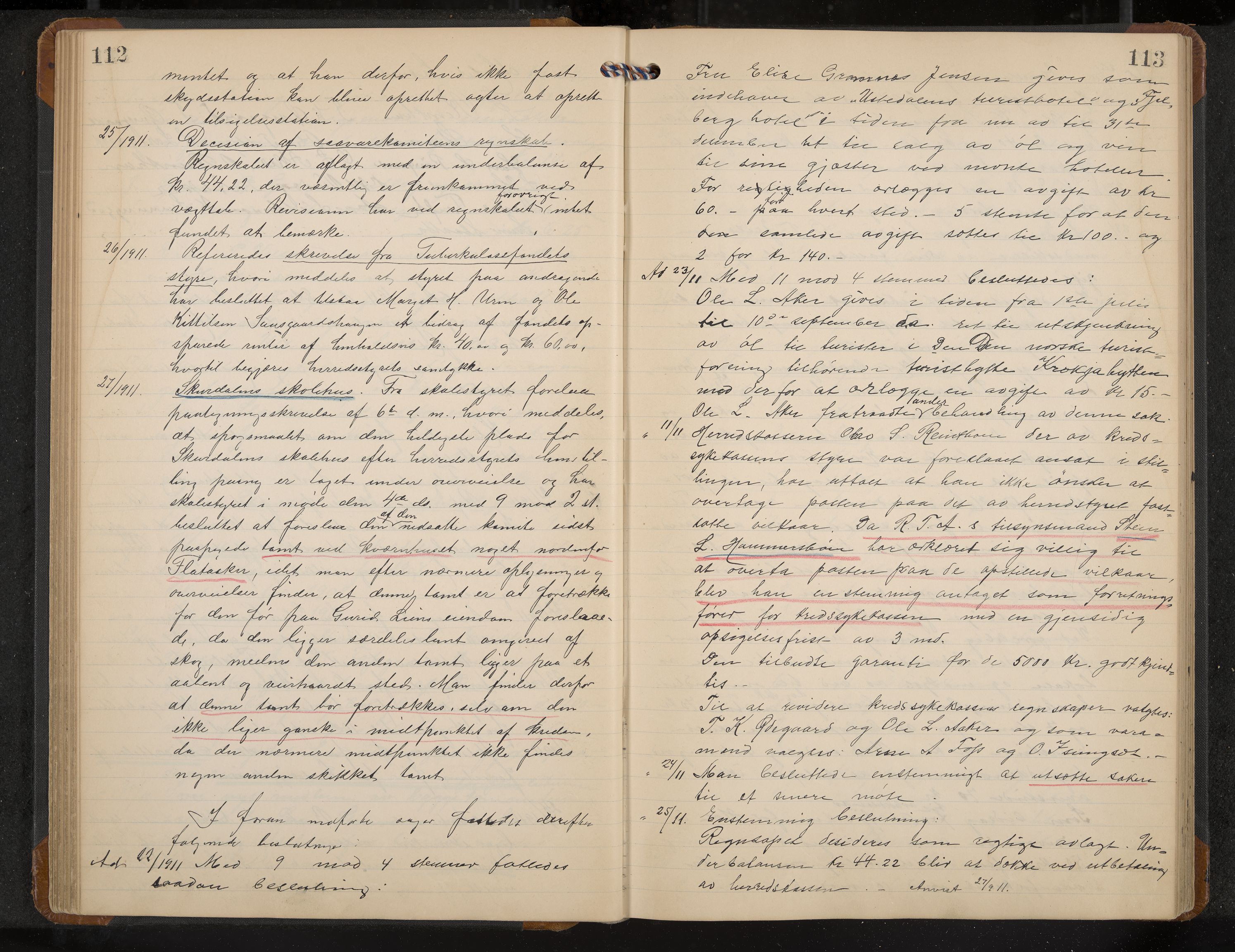 Hol formannskap og sentraladministrasjon, IKAK/0620021-1/A/L0005: Møtebok, 1909-1915, s. 112-113