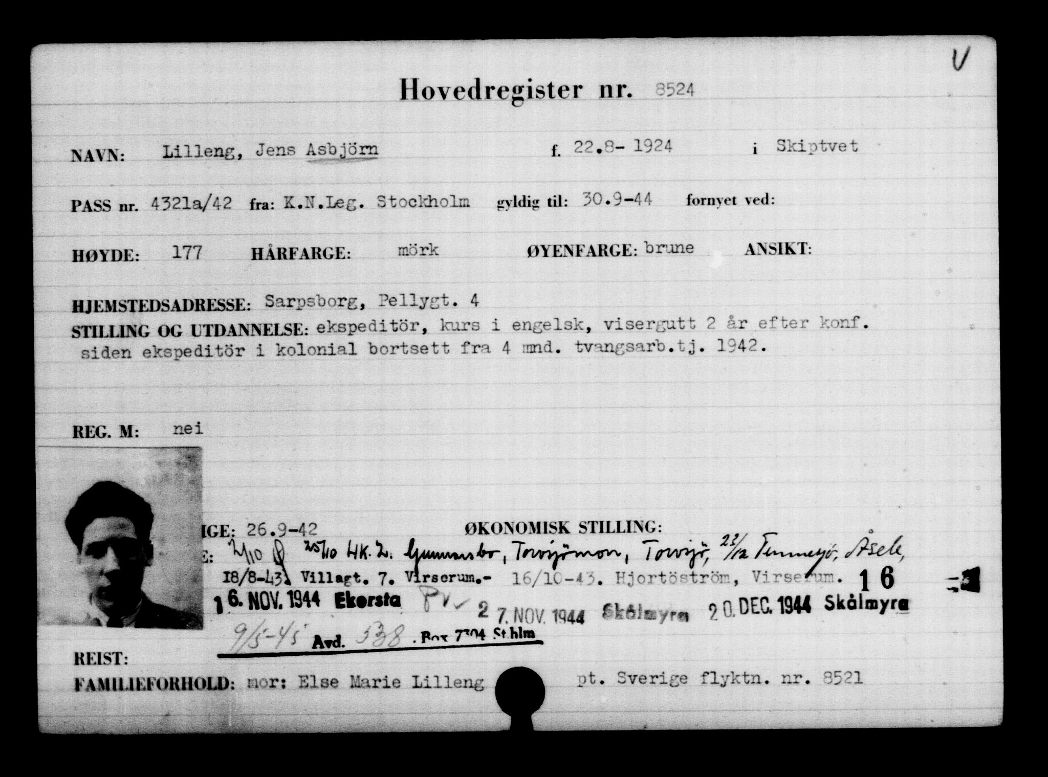 Utenriksstasjonene, Legasjonen i Stockholm, Flyktningkontoret, AV/RA-S-6753/V/Va/L0005: Kjesäterkartoteket, flyktninger med registreringsnr. 6600-9417, 1940-1945, s. 2247