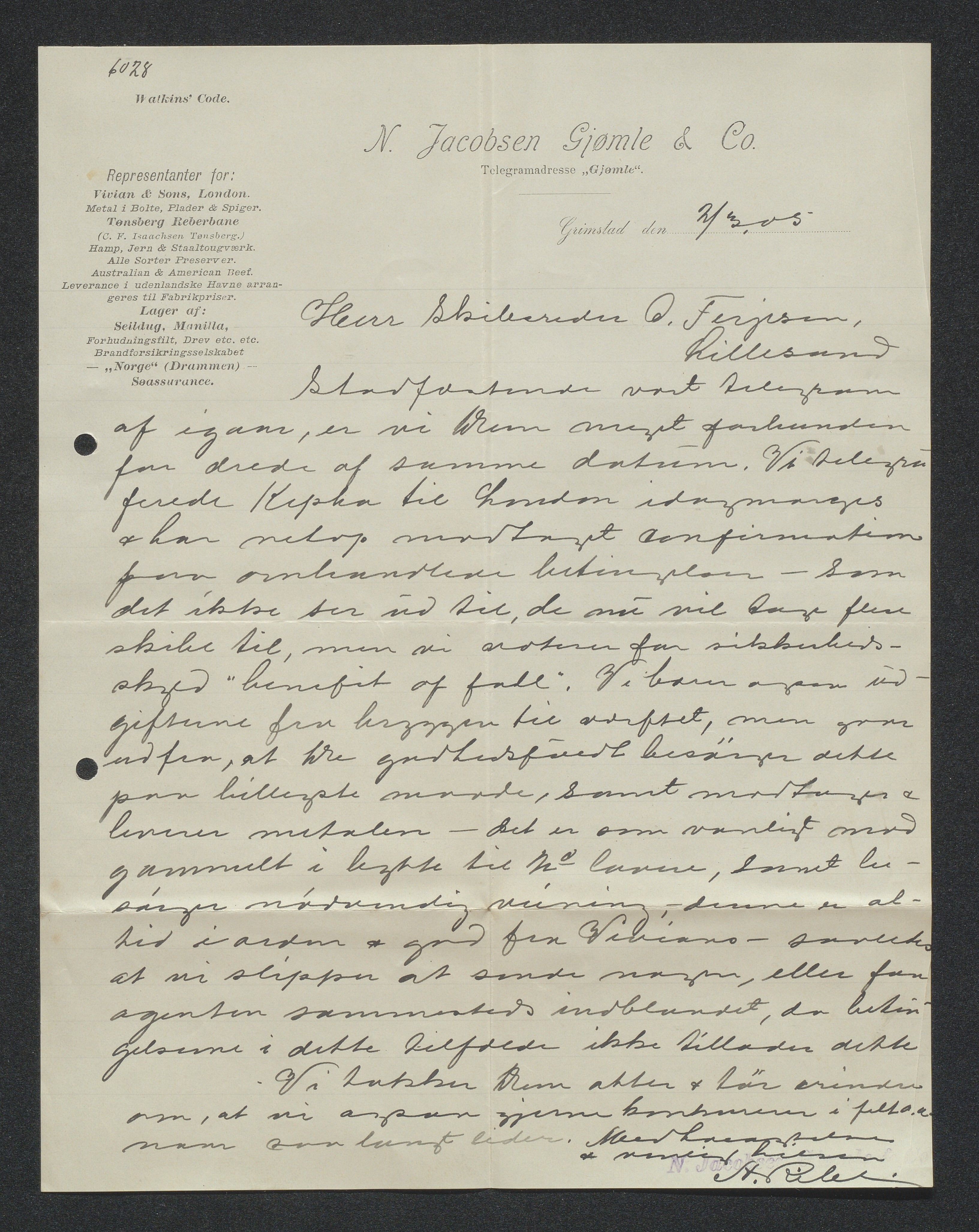 O. Terjesens rederi, AAKS/PA-2525/E/E01/L0013: Korrespondanse, 1904-1905