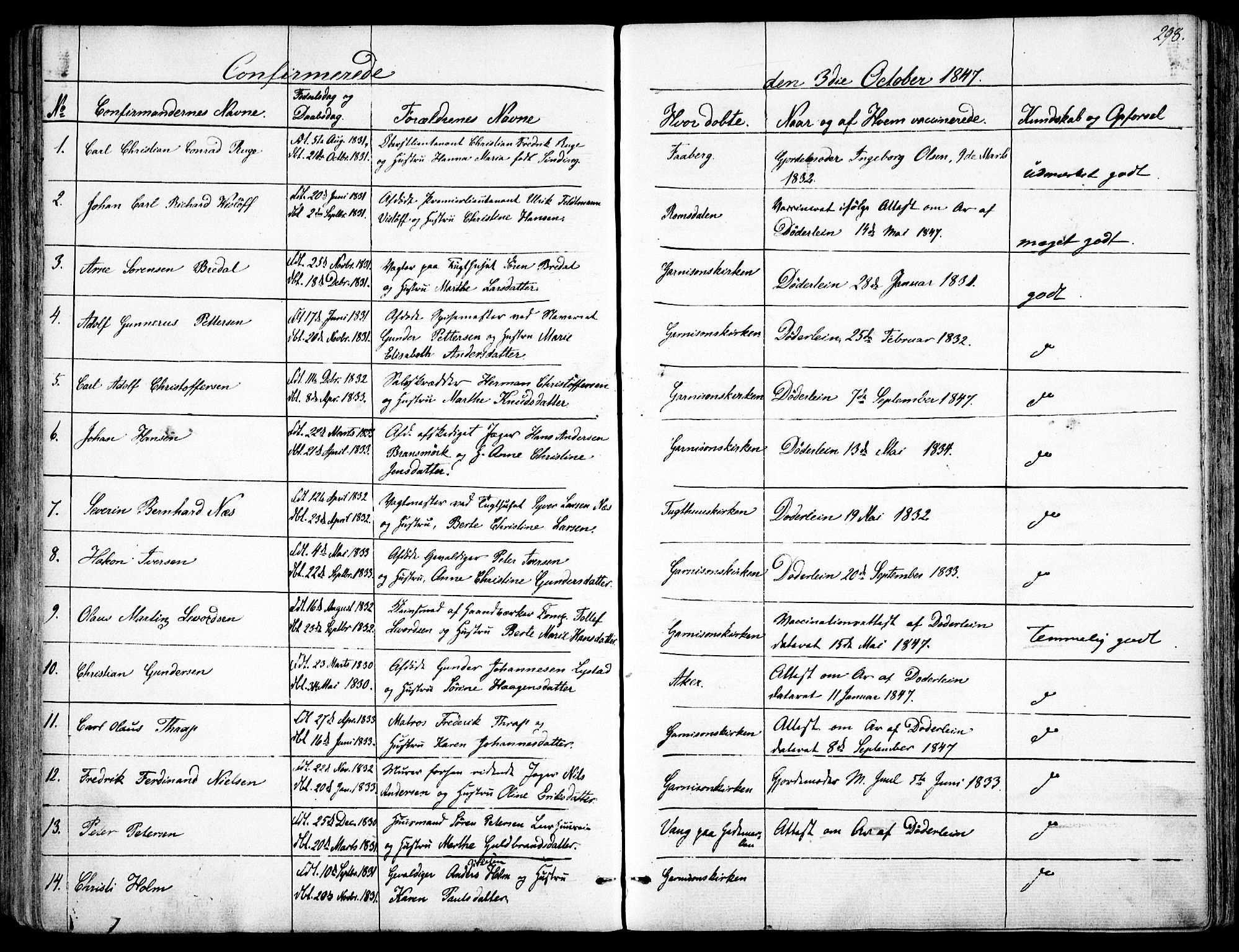Garnisonsmenigheten Kirkebøker, SAO/A-10846/F/Fa/L0008: Ministerialbok nr. 8, 1842-1859, s. 298