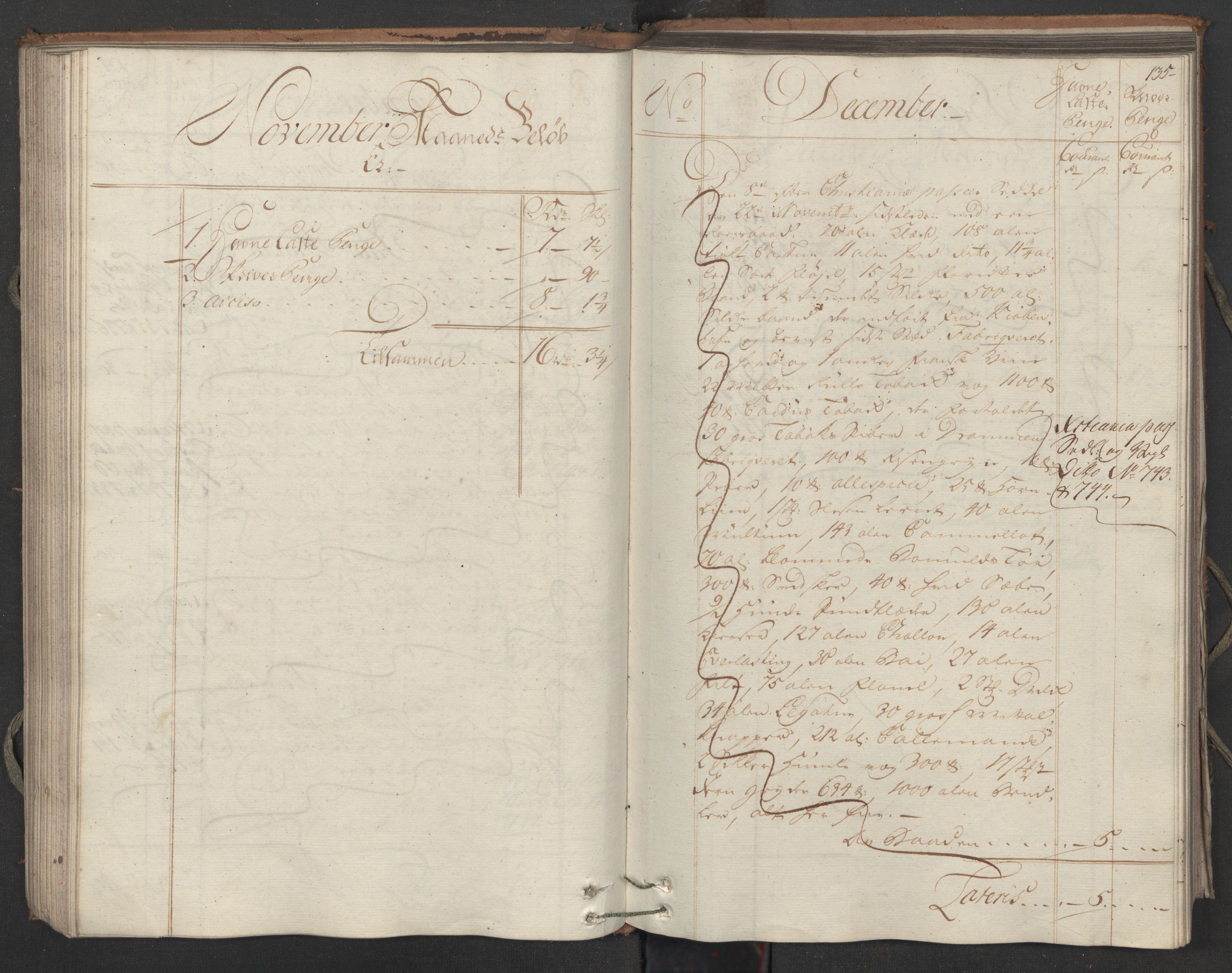 Generaltollkammeret, tollregnskaper, AV/RA-EA-5490/R05/L0038/0001: Tollregnskaper Moss, Son, Krokstad / Inngående hovedtollbok, 1762, s. 134b-135a