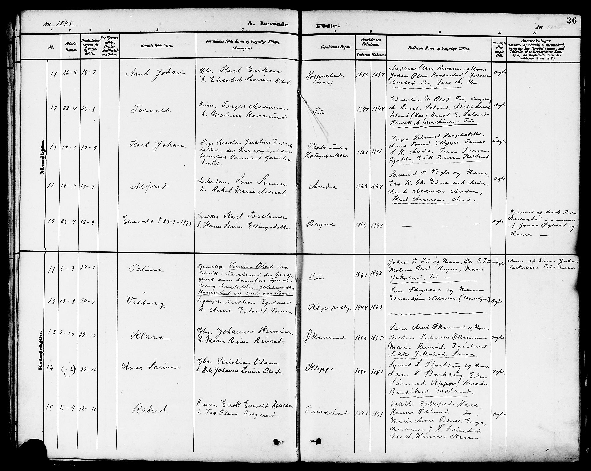 Klepp sokneprestkontor, AV/SAST-A-101803/001/3/30BB/L0004: Klokkerbok nr. B 4, 1889-1914, s. 26