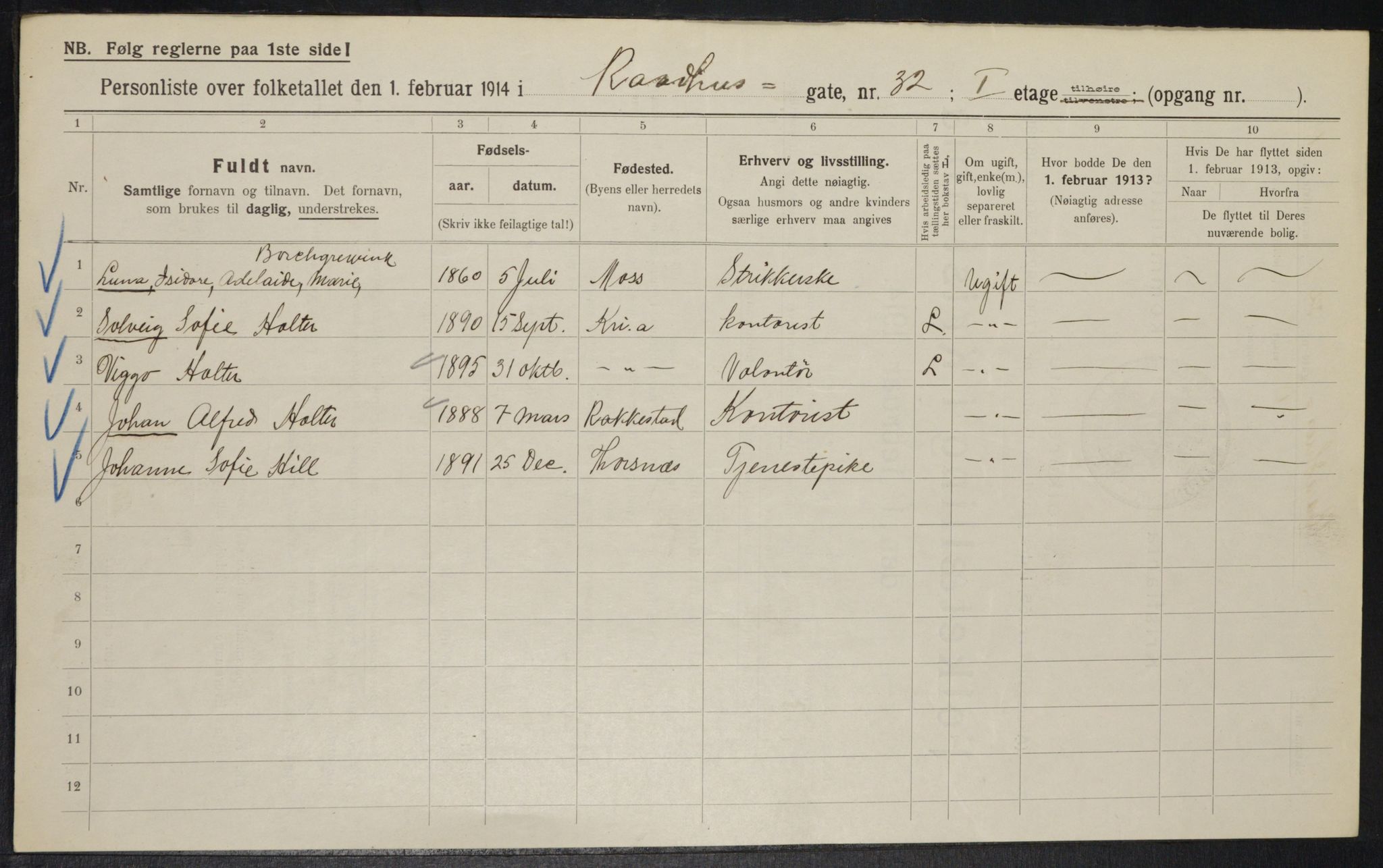 OBA, Kommunal folketelling 1.2.1914 for Kristiania, 1914, s. 86264