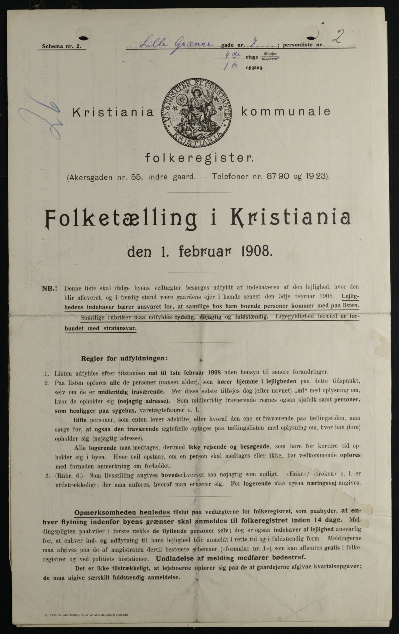 OBA, Kommunal folketelling 1.2.1908 for Kristiania kjøpstad, 1908, s. 51664