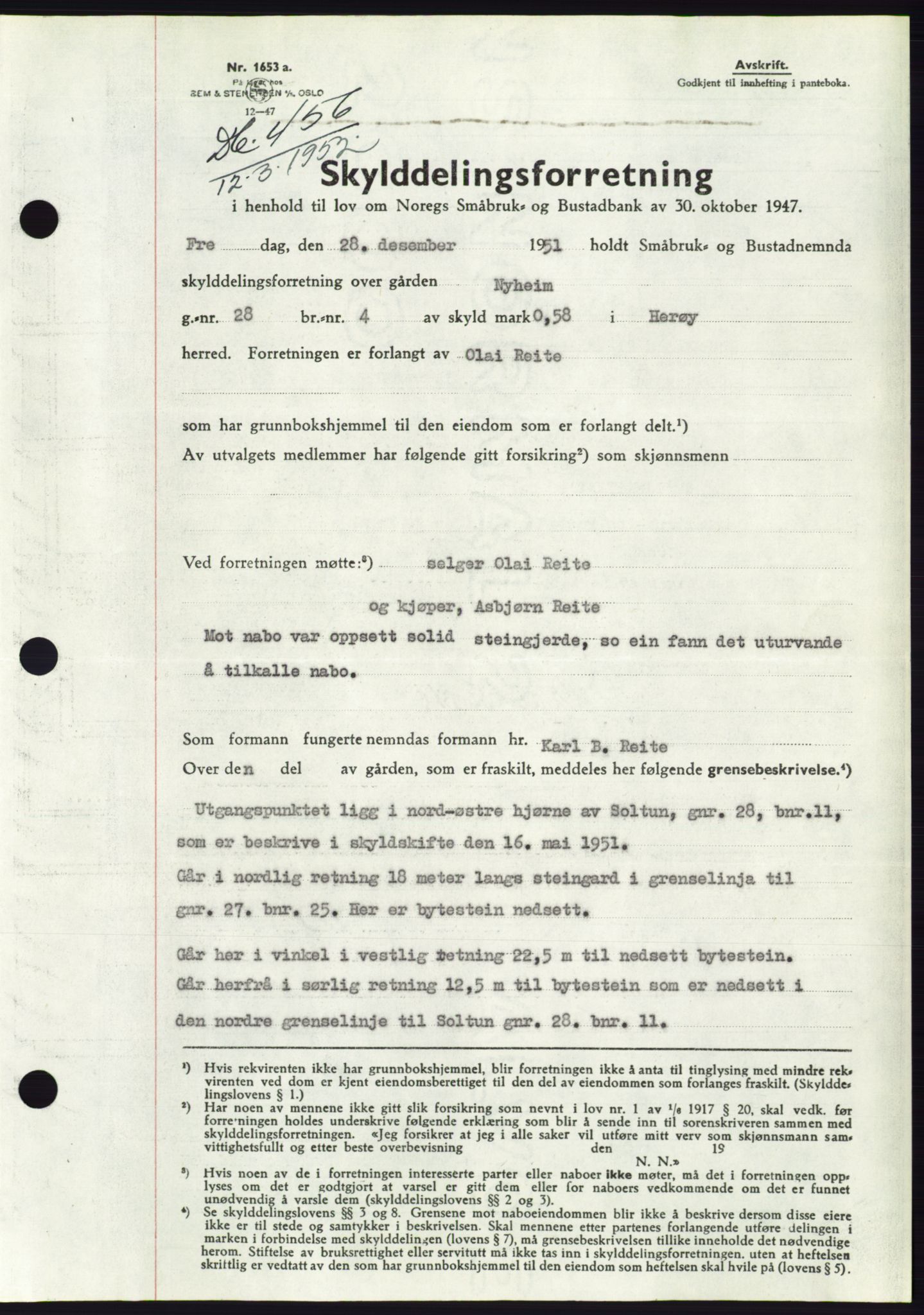 Søre Sunnmøre sorenskriveri, SAT/A-4122/1/2/2C/L0091: Pantebok nr. 17A, 1951-1952, Dagboknr: 456/1952