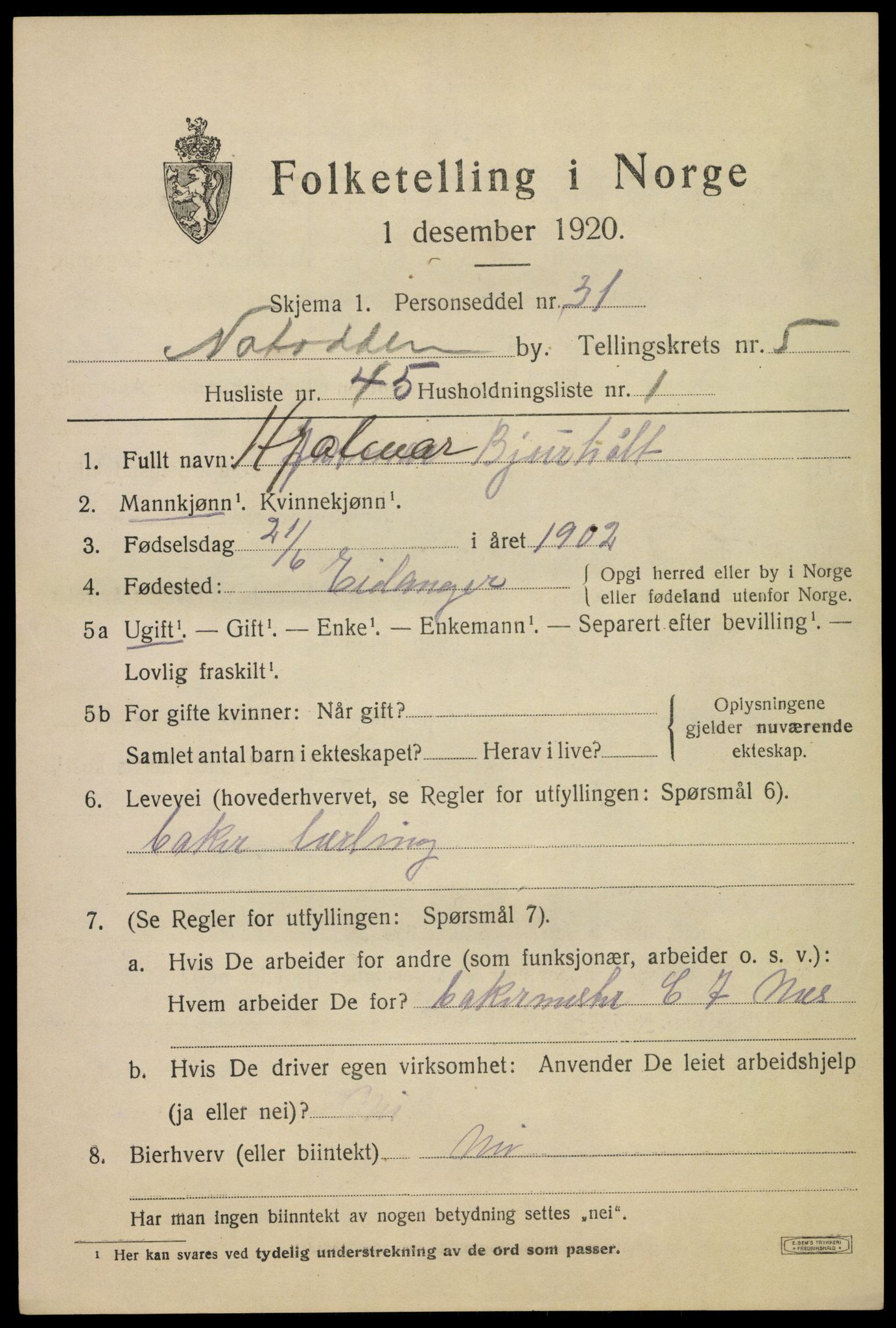 SAKO, Folketelling 1920 for 0807 Notodden kjøpstad, 1920, s. 12376
