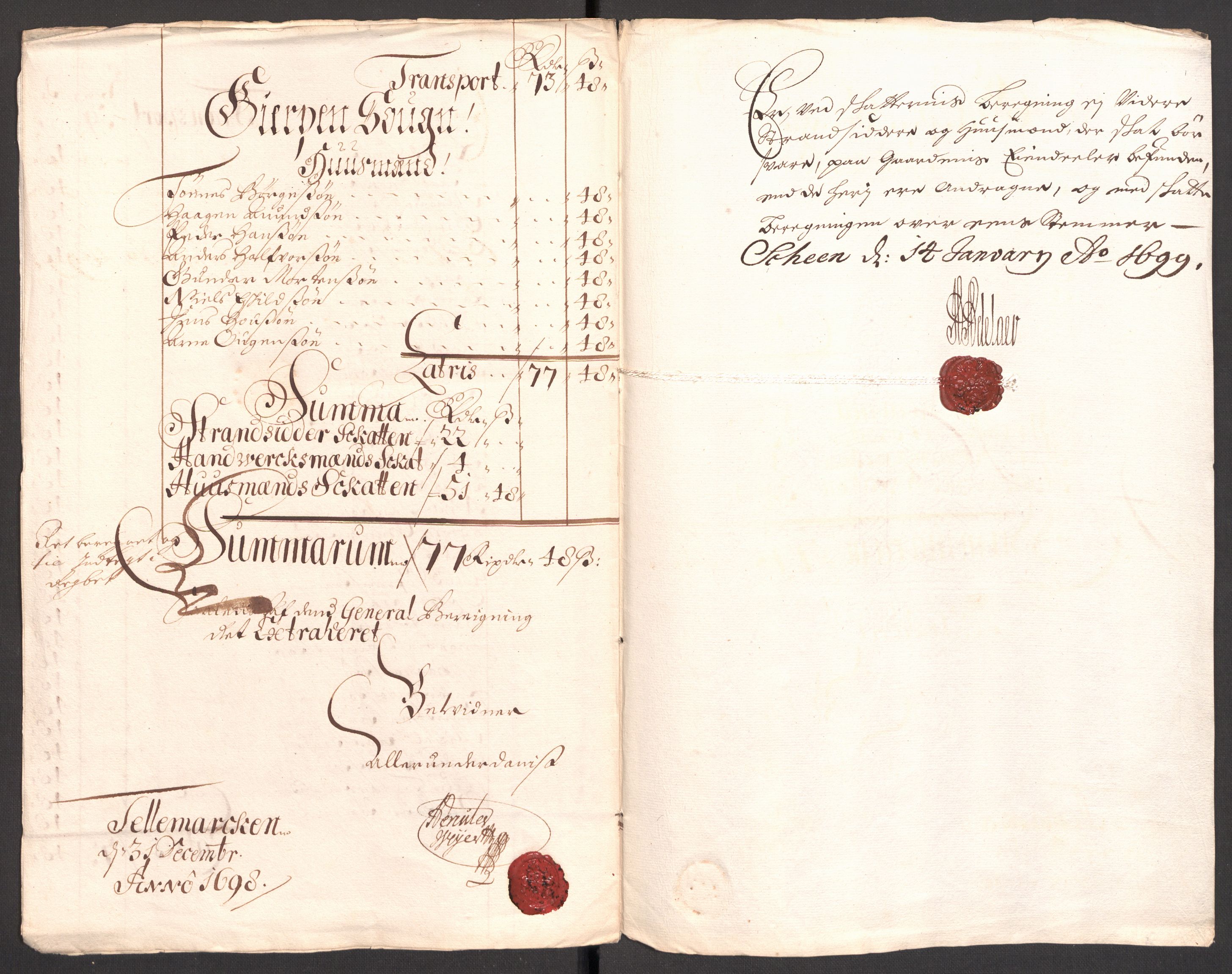 Rentekammeret inntil 1814, Reviderte regnskaper, Fogderegnskap, RA/EA-4092/R36/L2099: Fogderegnskap Øvre og Nedre Telemark og Bamble, 1698, s. 177