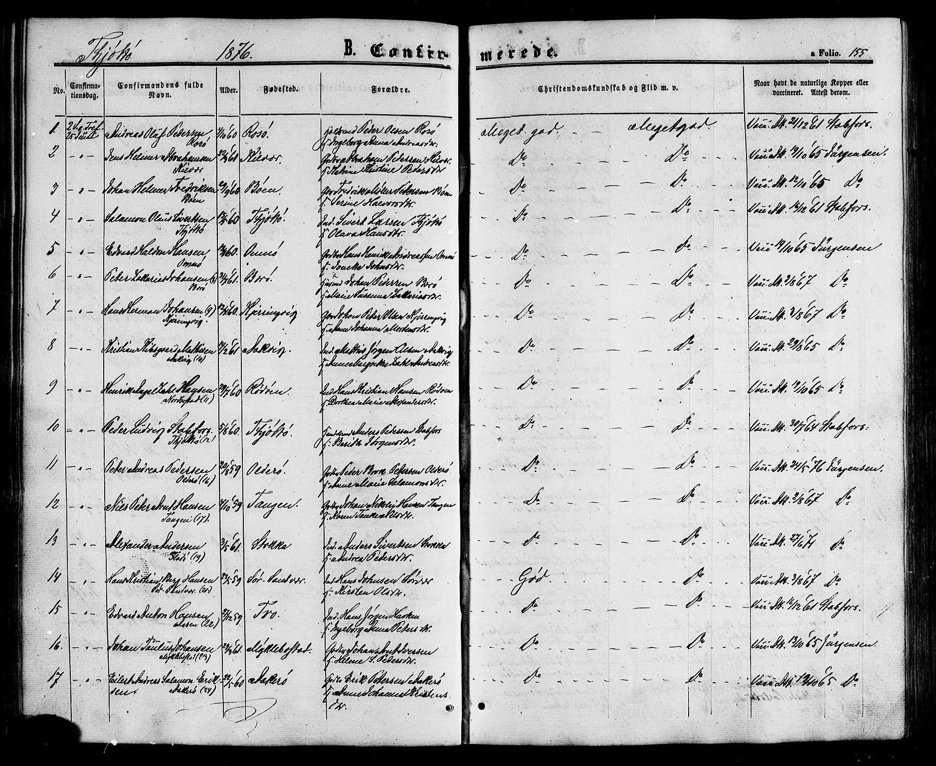 Ministerialprotokoller, klokkerbøker og fødselsregistre - Nordland, AV/SAT-A-1459/817/L0262: Ministerialbok nr. 817A03/ 1, 1862-1877, s. 155