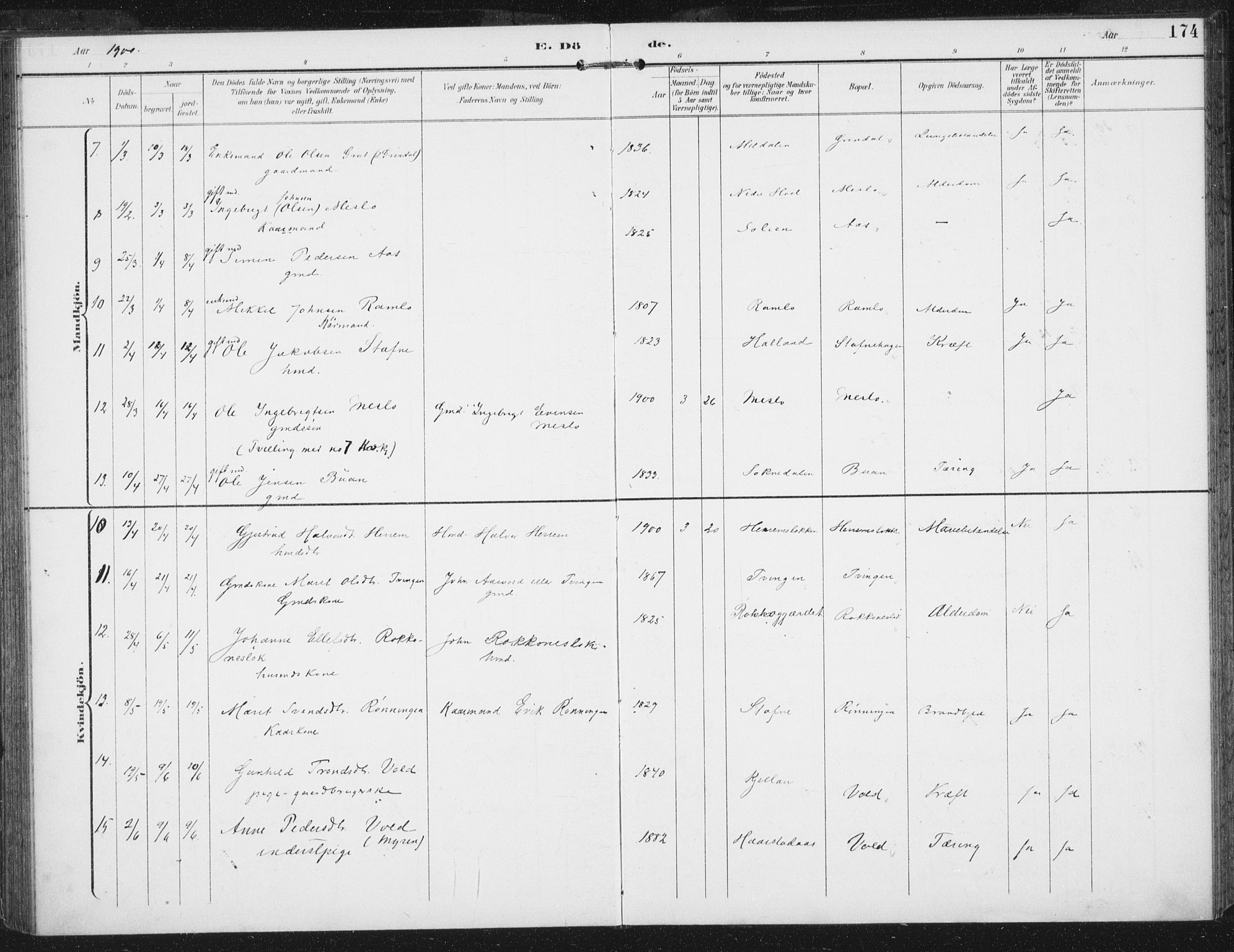 Ministerialprotokoller, klokkerbøker og fødselsregistre - Sør-Trøndelag, AV/SAT-A-1456/674/L0872: Ministerialbok nr. 674A04, 1897-1907, s. 174