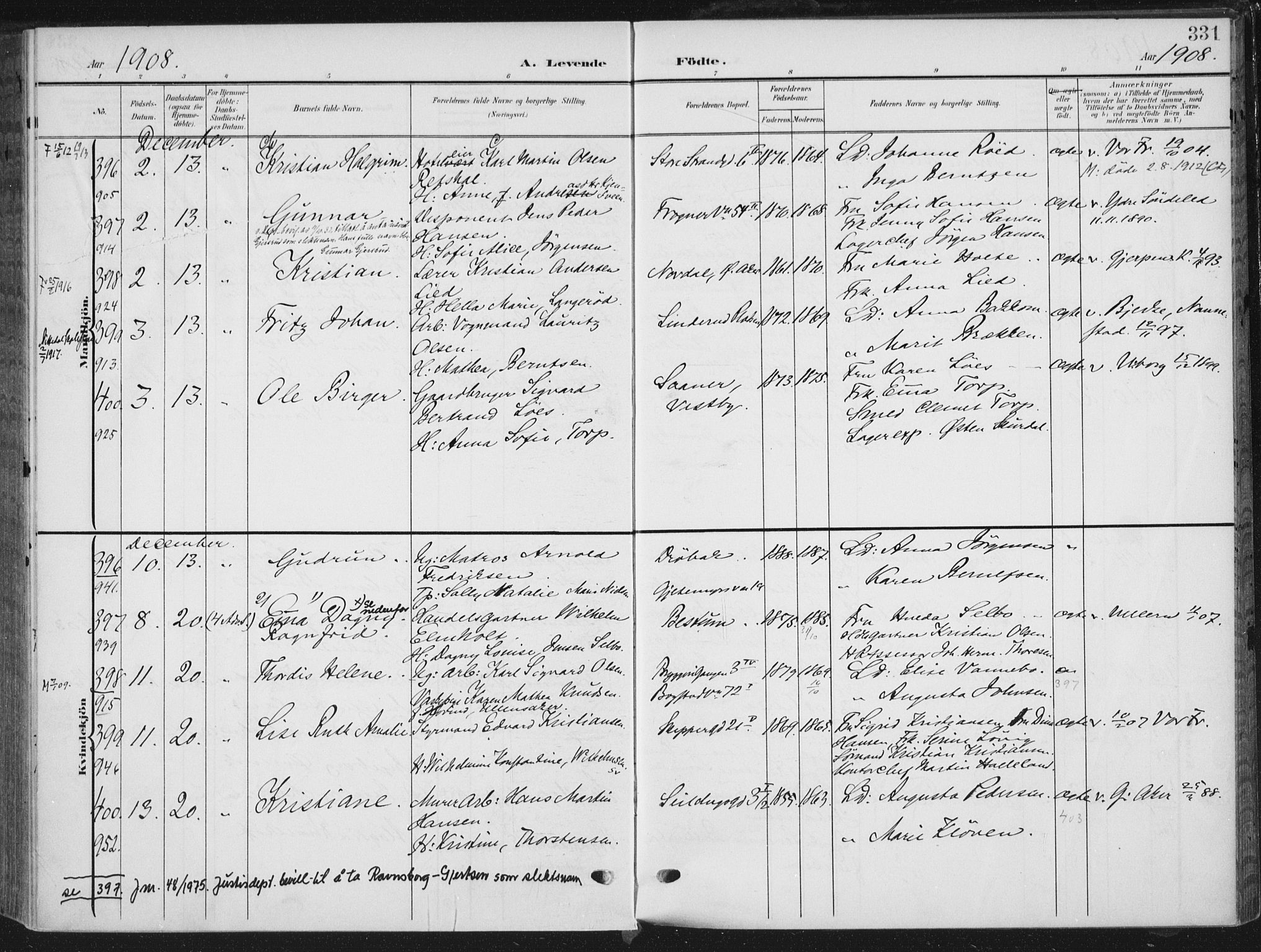 Rikshospitalet prestekontor Kirkebøker, AV/SAO-A-10309b/F/L0013: Ministerialbok nr. 13, 1905-1908, s. 331