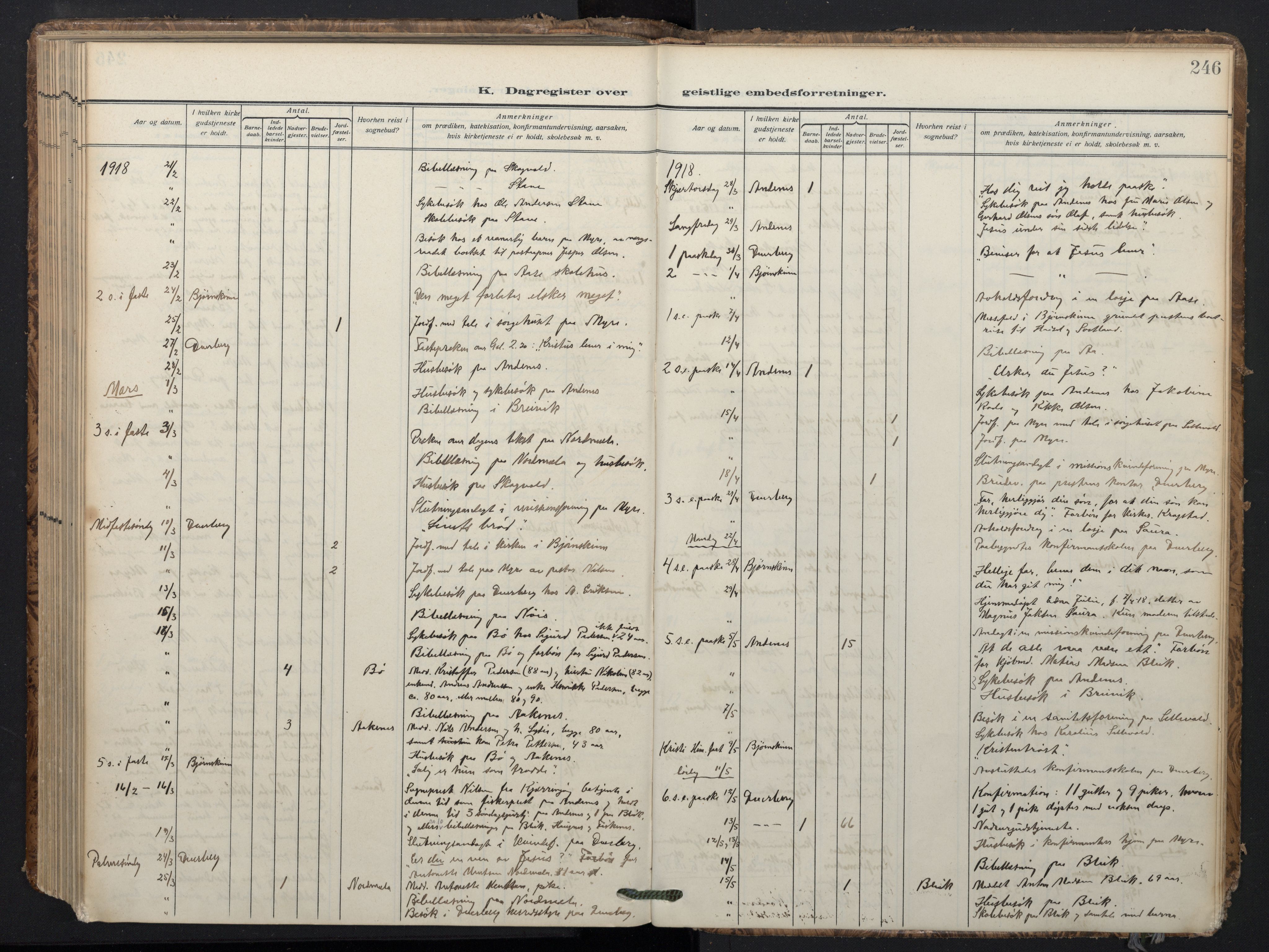 Ministerialprotokoller, klokkerbøker og fødselsregistre - Nordland, AV/SAT-A-1459/897/L1401: Ministerialbok nr. 897A08, 1909-1921, s. 246