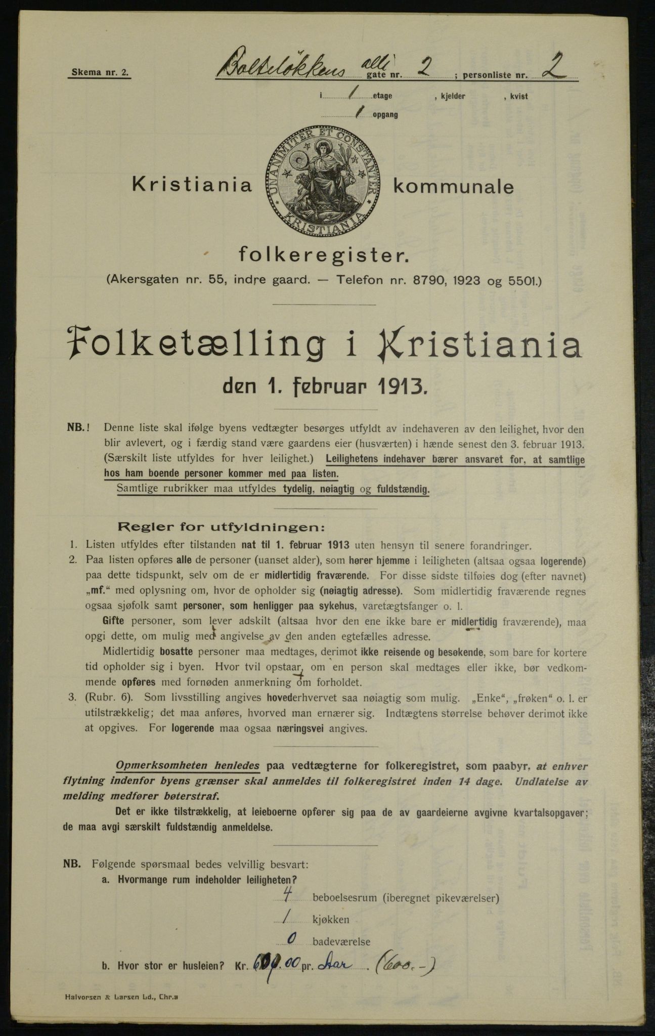 OBA, Kommunal folketelling 1.2.1913 for Kristiania, 1913, s. 7495