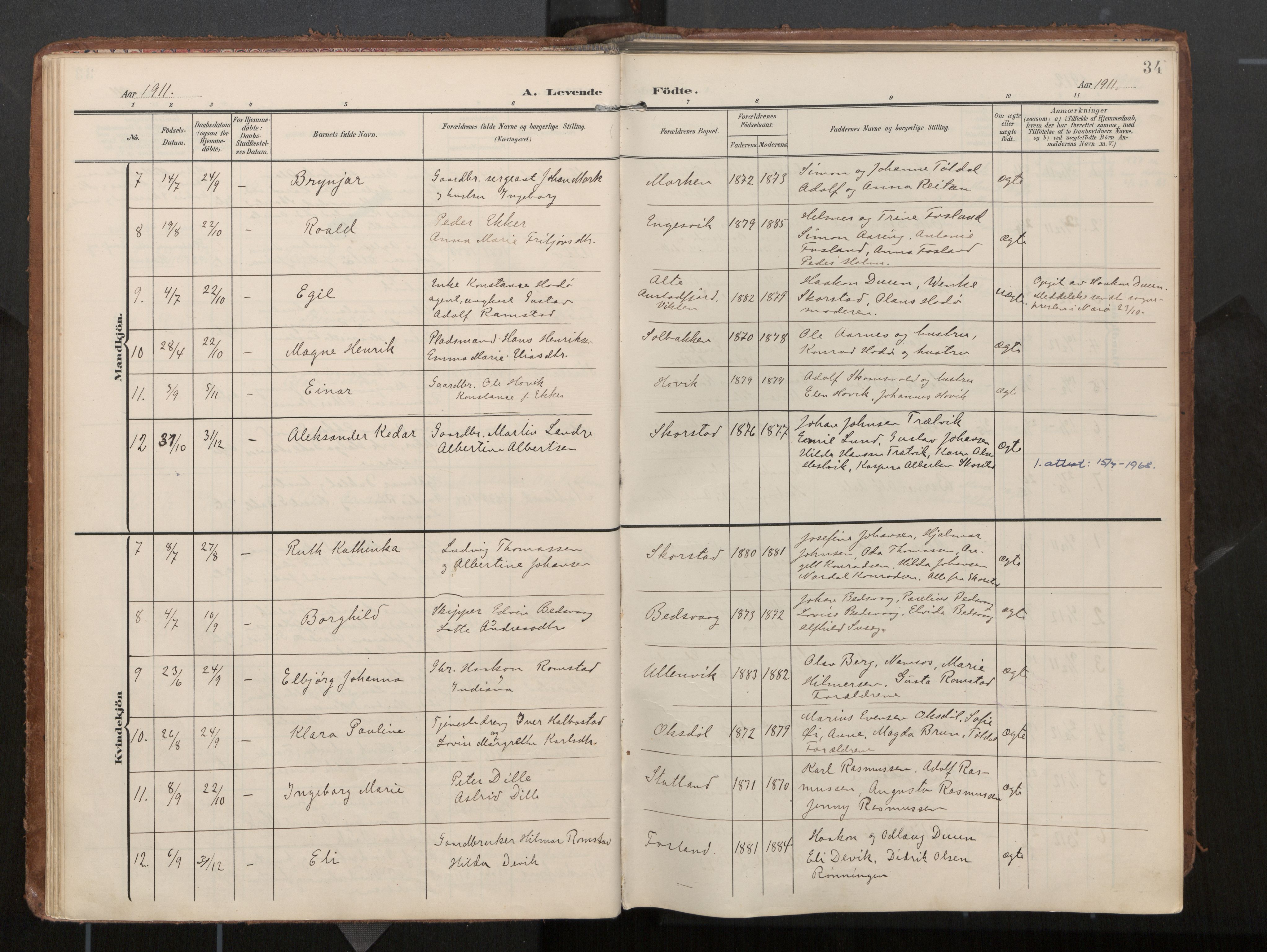 Ministerialprotokoller, klokkerbøker og fødselsregistre - Nord-Trøndelag, SAT/A-1458/774/L0629: Ministerialbok, 1904-1926, s. 34