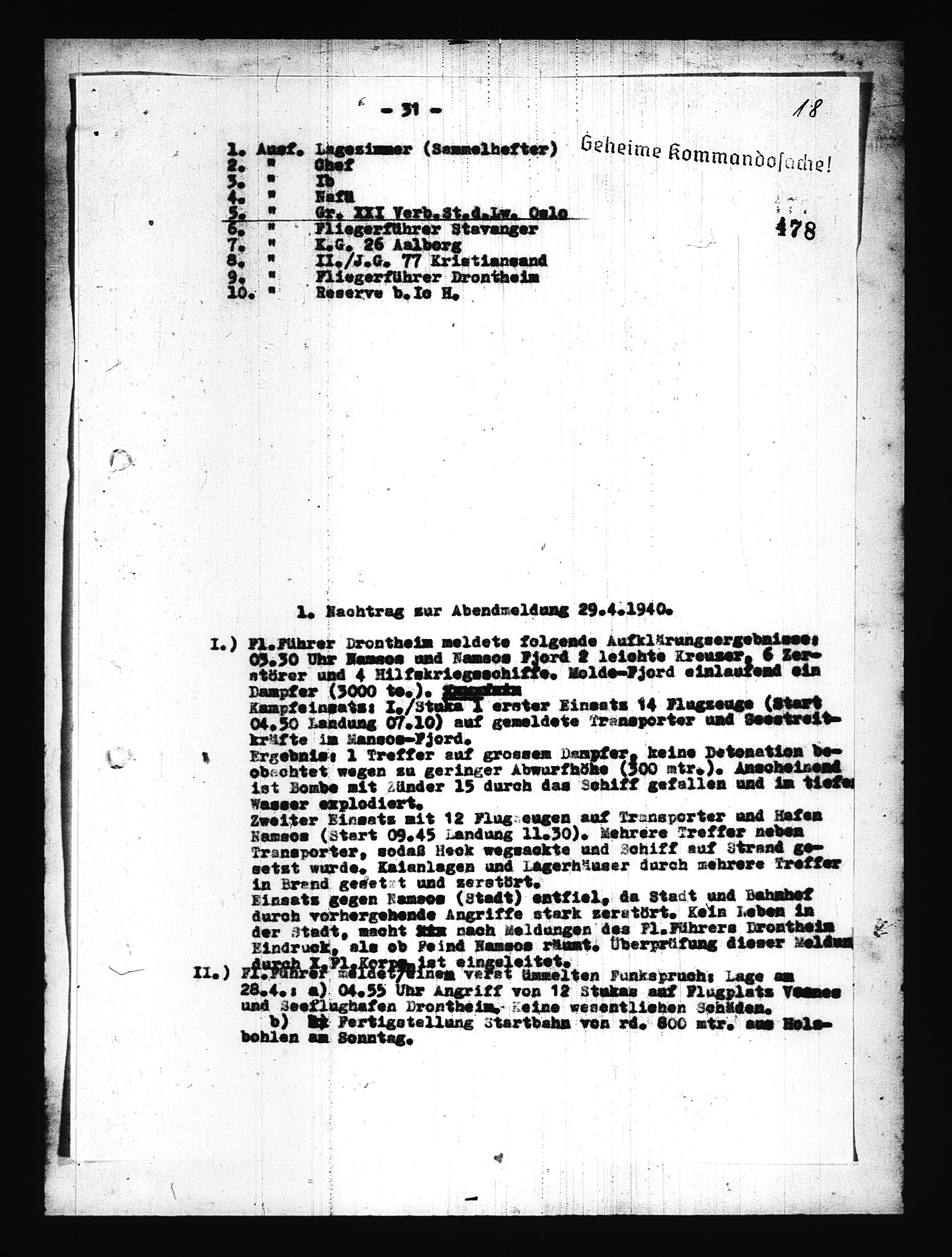Documents Section, AV/RA-RAFA-2200/V/L0076: Amerikansk mikrofilm "Captured German Documents".
Box No. 715.  FKA jnr. 619/1954., 1940, s. 667