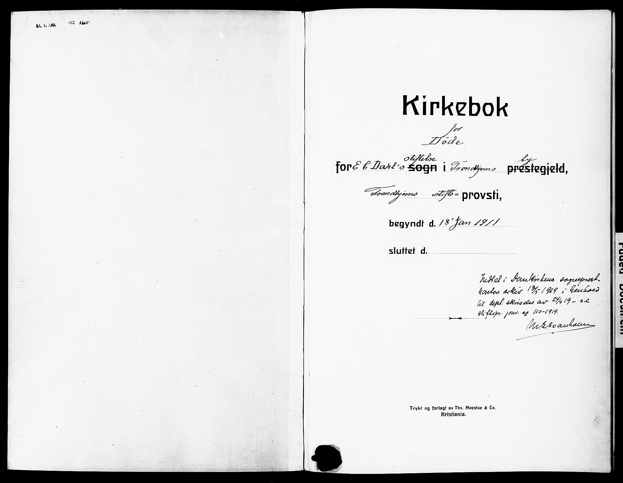 Ministerialprotokoller, klokkerbøker og fødselsregistre - Sør-Trøndelag, AV/SAT-A-1456/600/L0001: Ministerialbok nr. 600A01, 1911-1918