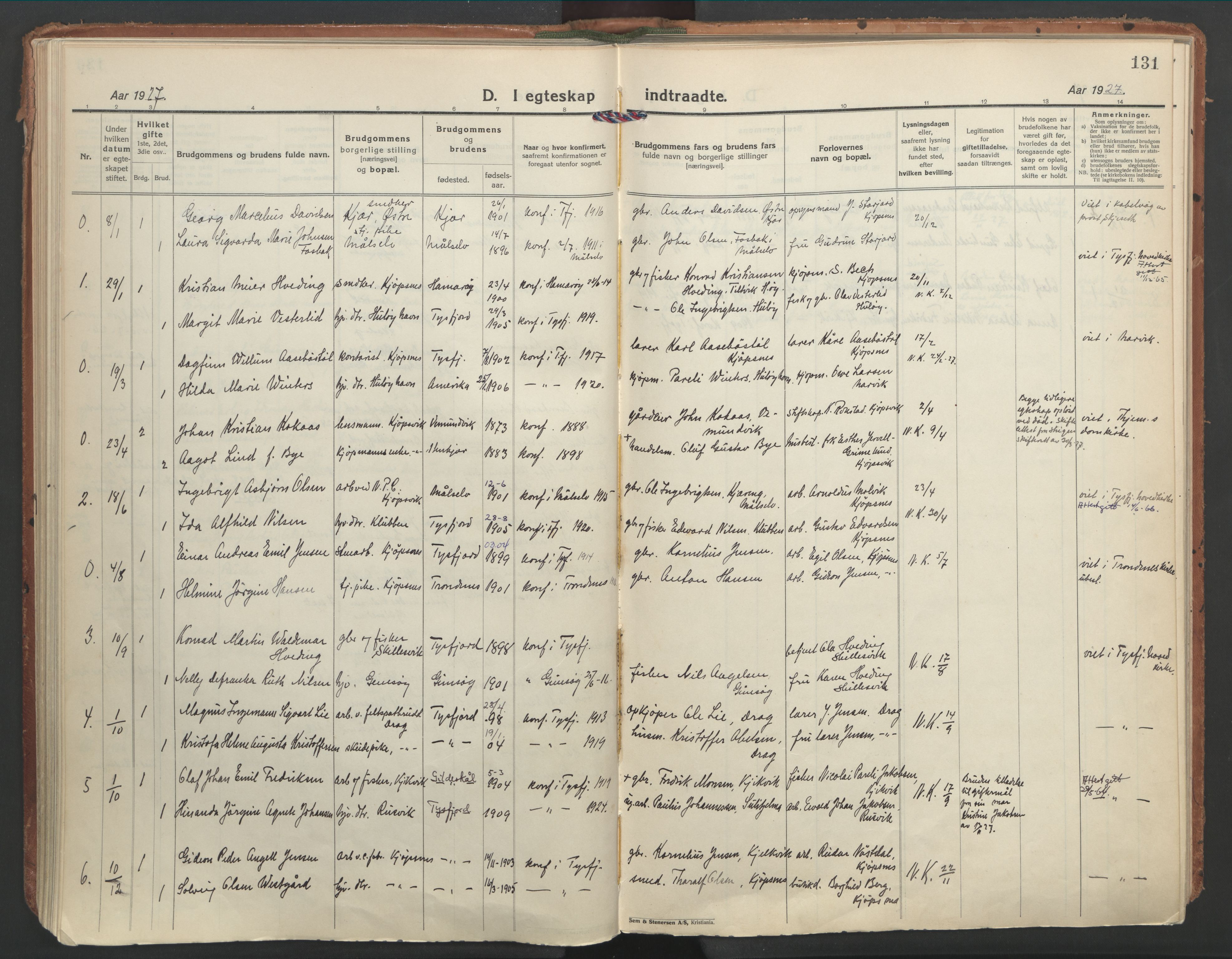 Ministerialprotokoller, klokkerbøker og fødselsregistre - Nordland, AV/SAT-A-1459/861/L0873: Ministerialbok nr. 861A08, 1923-1932, s. 131