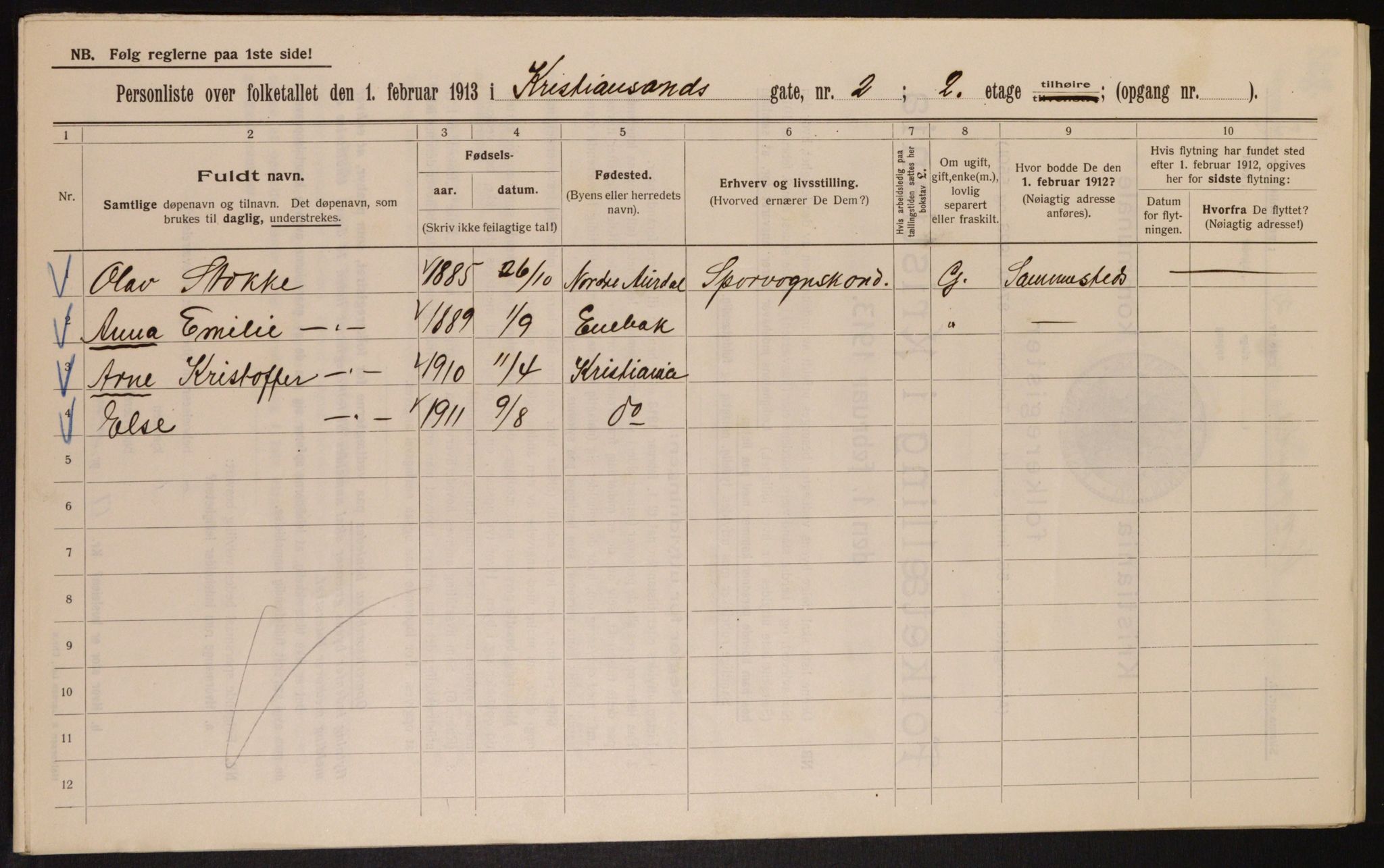 OBA, Kommunal folketelling 1.2.1913 for Kristiania, 1913, s. 53946