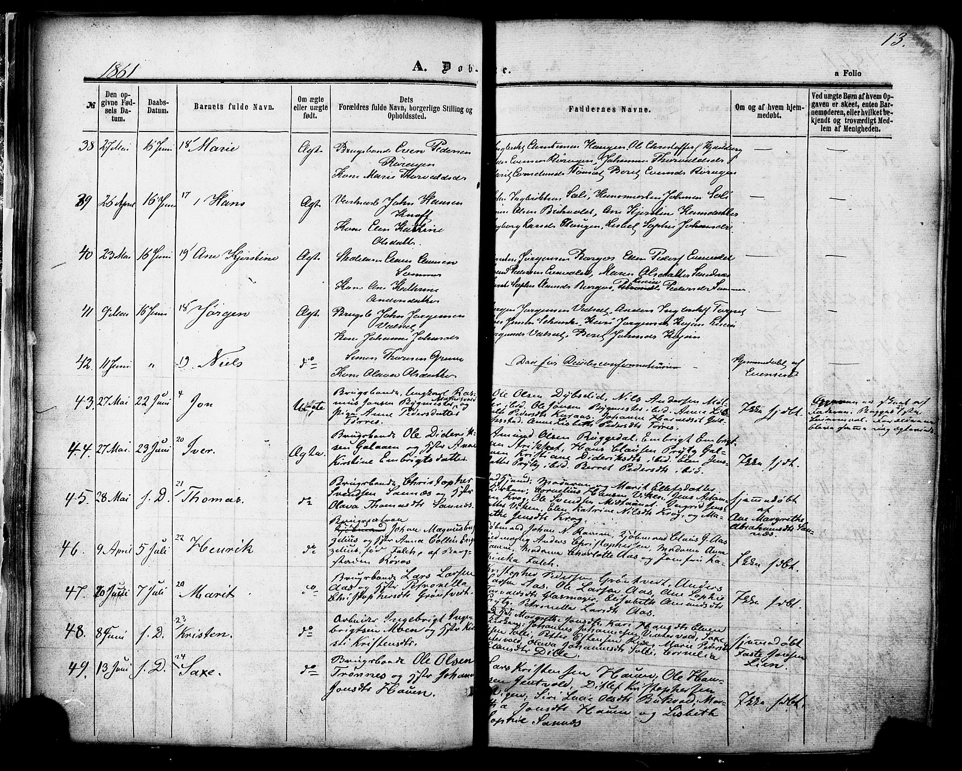 Ministerialprotokoller, klokkerbøker og fødselsregistre - Sør-Trøndelag, AV/SAT-A-1456/681/L0932: Ministerialbok nr. 681A10, 1860-1878, s. 13