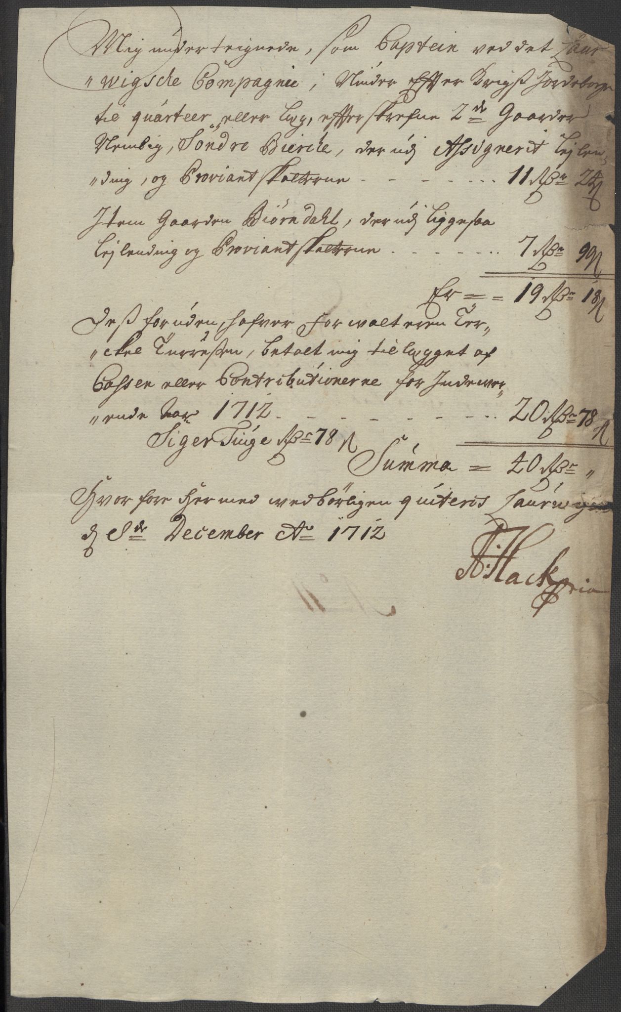 Rentekammeret inntil 1814, Reviderte regnskaper, Fogderegnskap, RA/EA-4092/R33/L1984: Fogderegnskap Larvik grevskap, 1712, s. 243