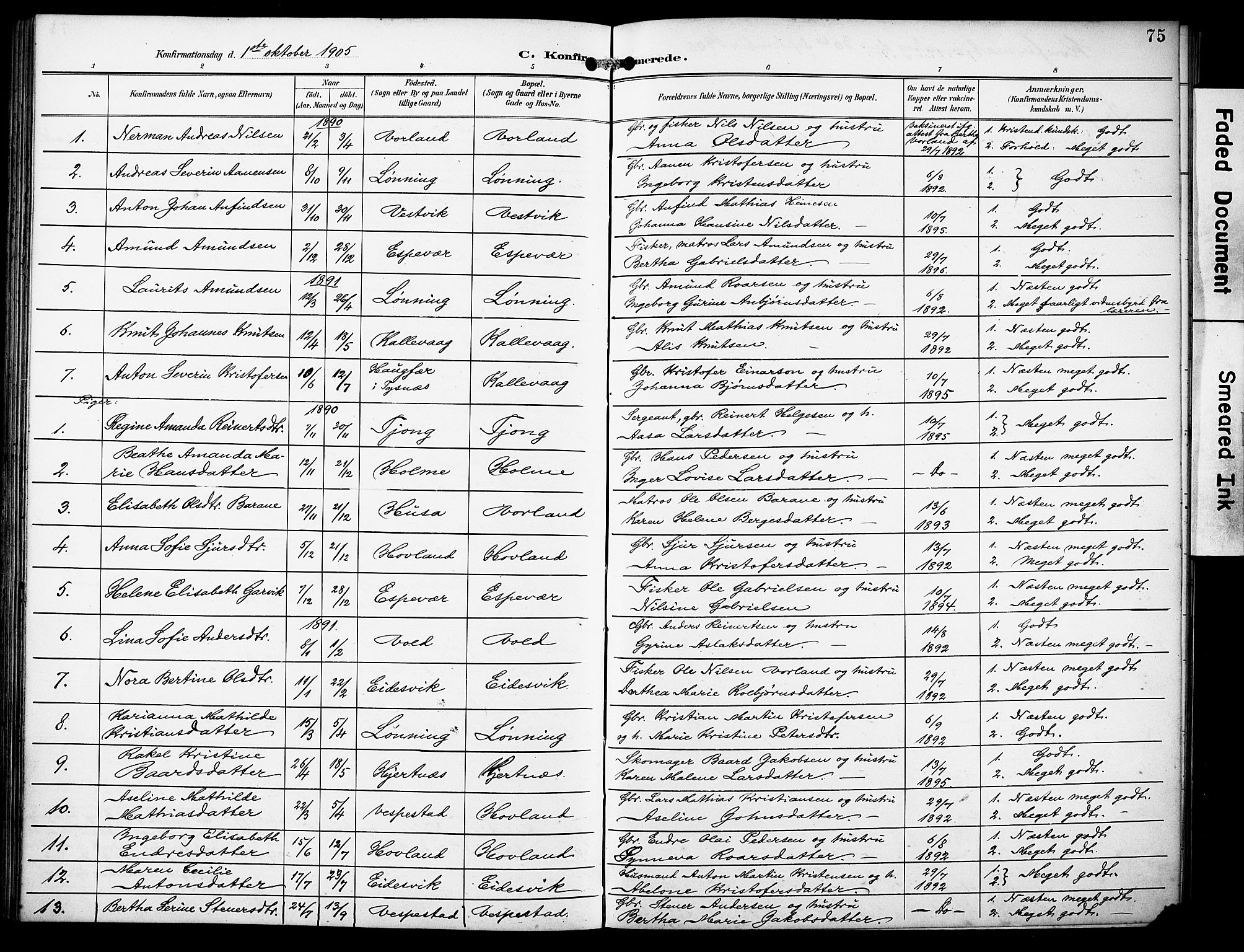 Finnås sokneprestembete, AV/SAB-A-99925/H/Ha/Haa/Haad/L0002: Ministerialbok nr. D 2, 1895-1906, s. 75