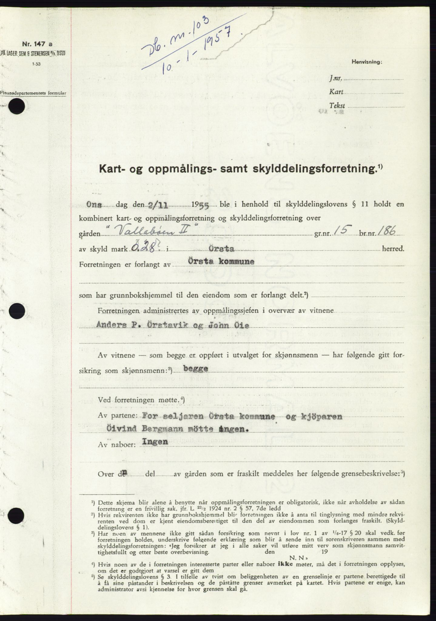 Søre Sunnmøre sorenskriveri, SAT/A-4122/1/2/2C/L0105: Pantebok nr. 31A, 1956-1957, Dagboknr: 103/1957