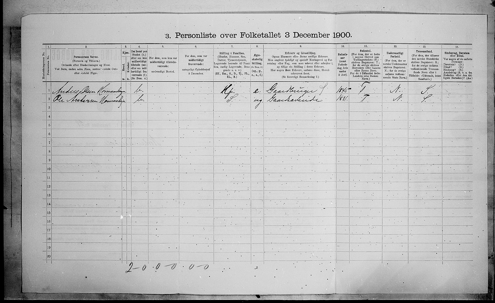 SAH, Folketelling 1900 for 0542 Nord-Aurdal herred, 1900, s. 1213