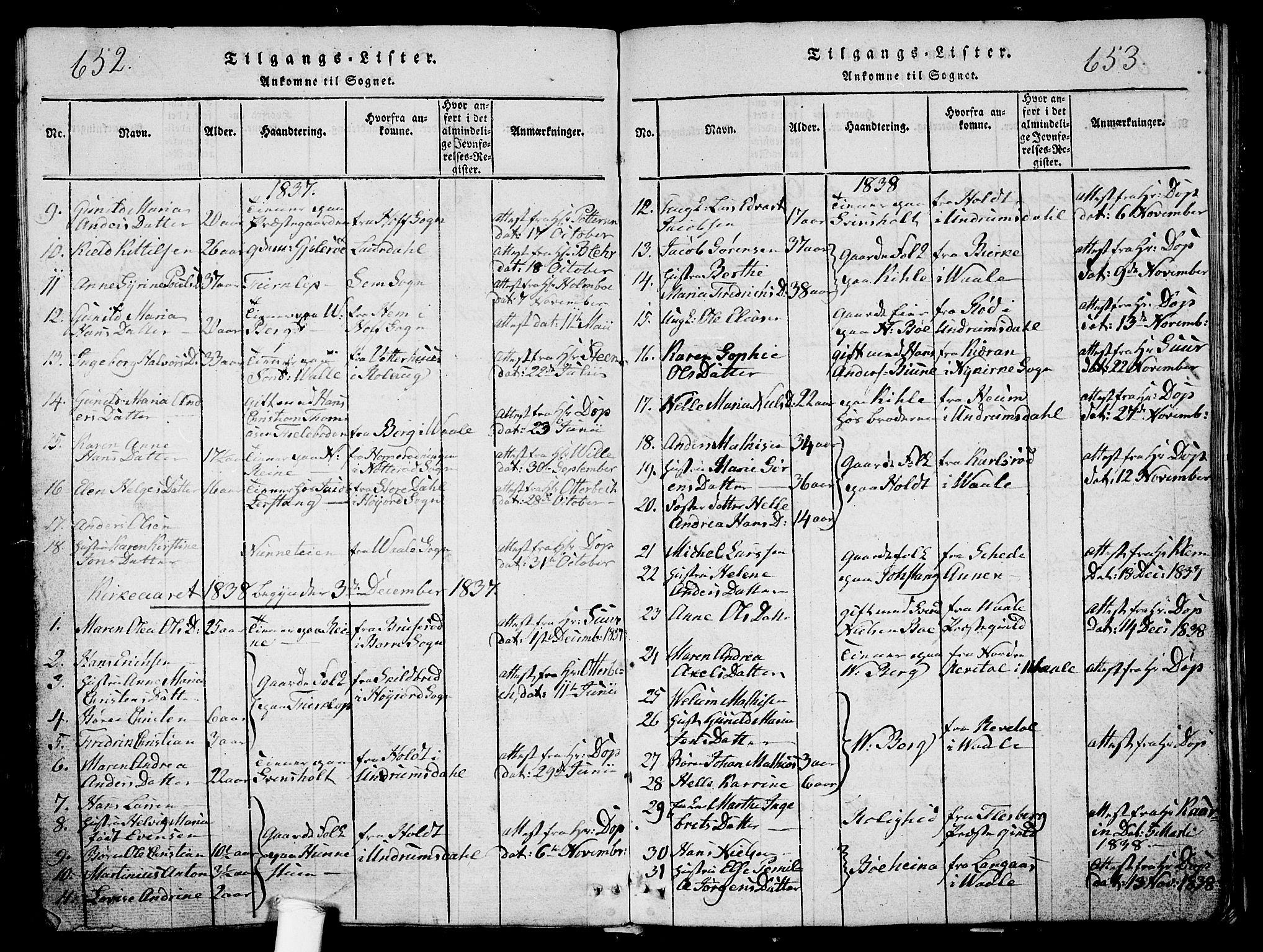 Ramnes kirkebøker, AV/SAKO-A-314/G/Ga/L0001: Klokkerbok nr. I 1, 1813-1847, s. 652-653