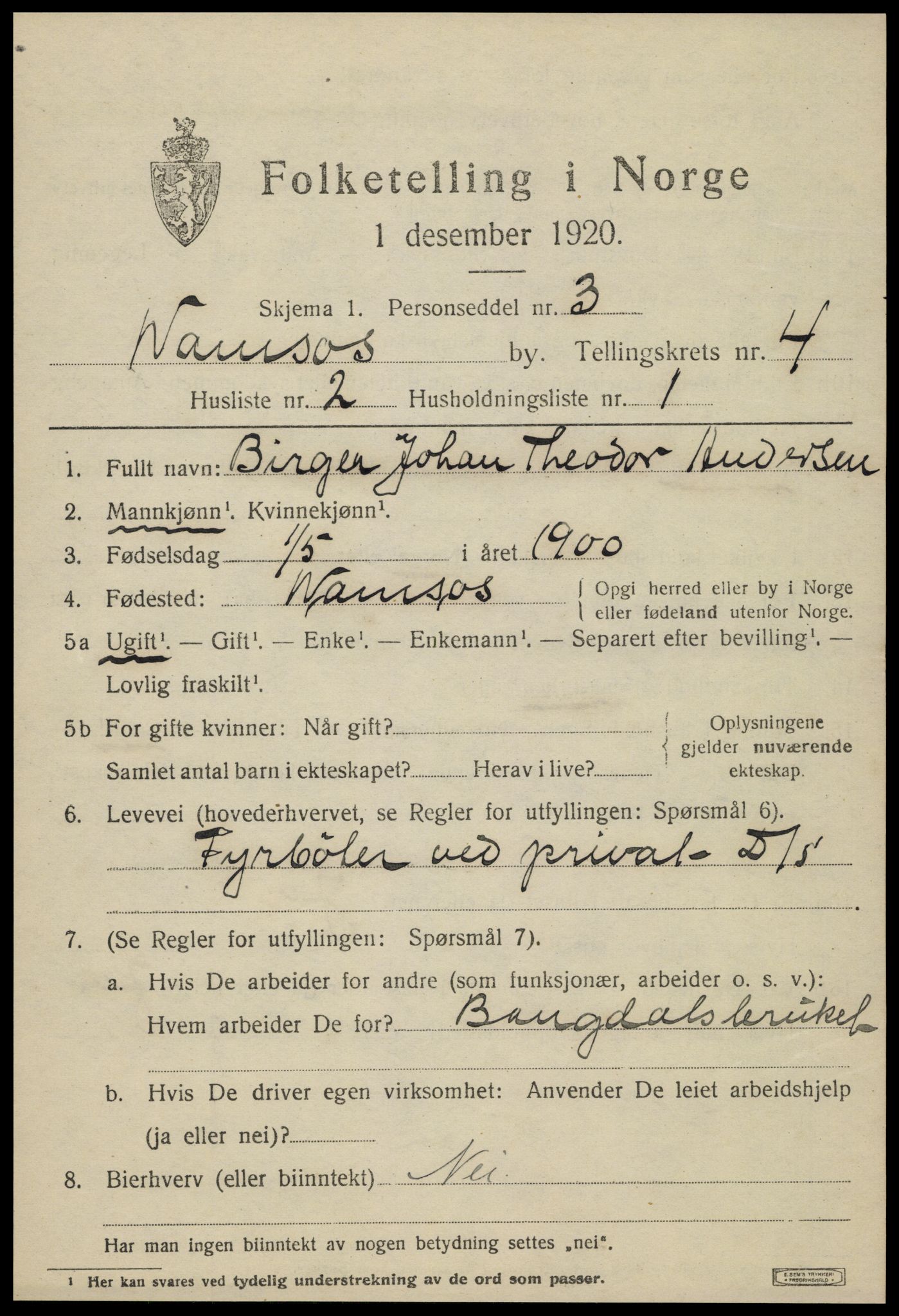 SAT, Folketelling 1920 for 1703 Namsos ladested, 1920, s. 4849