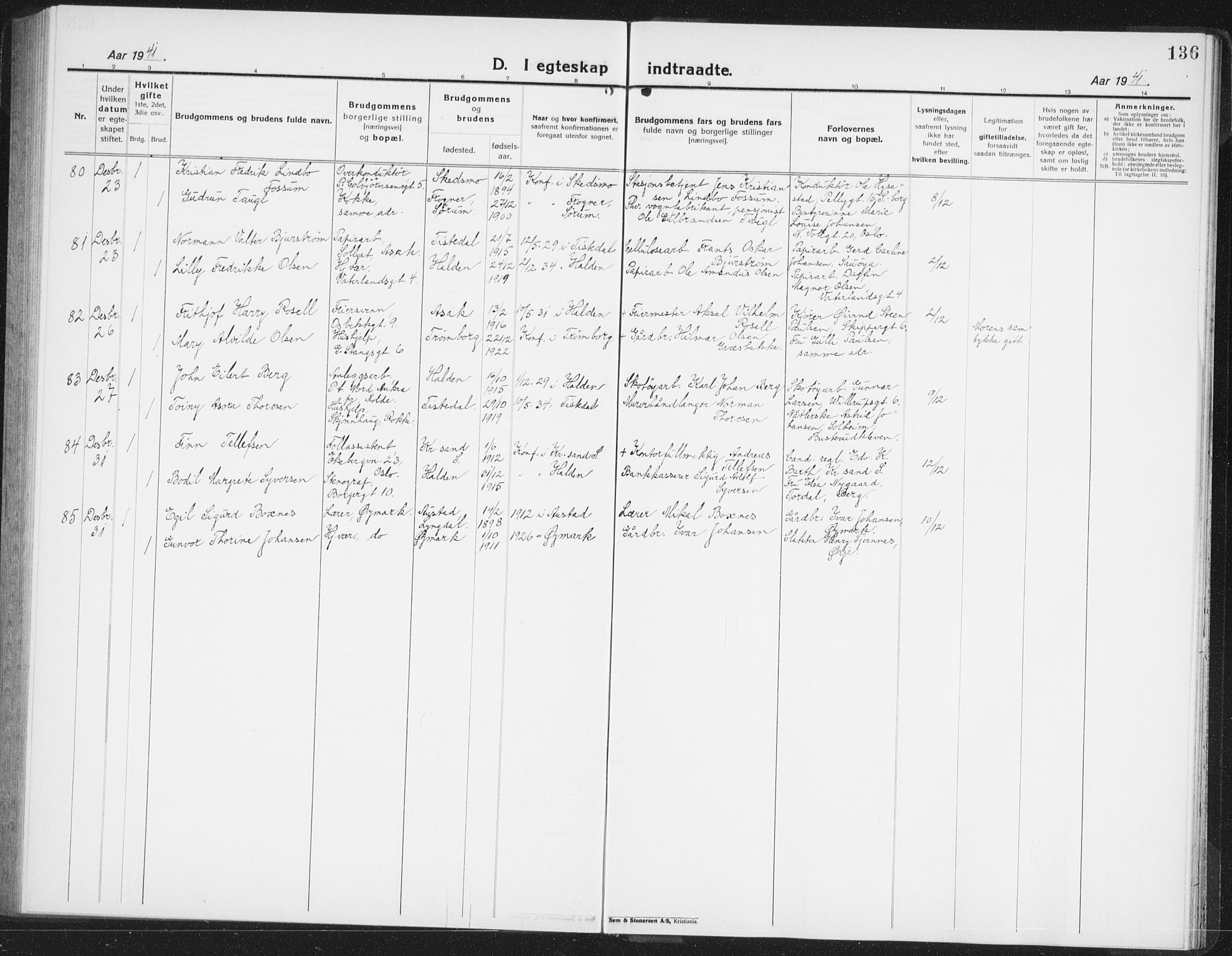 Halden prestekontor Kirkebøker, AV/SAO-A-10909/G/Ga/L0014: Klokkerbok nr. 14, 1925-1943, s. 136