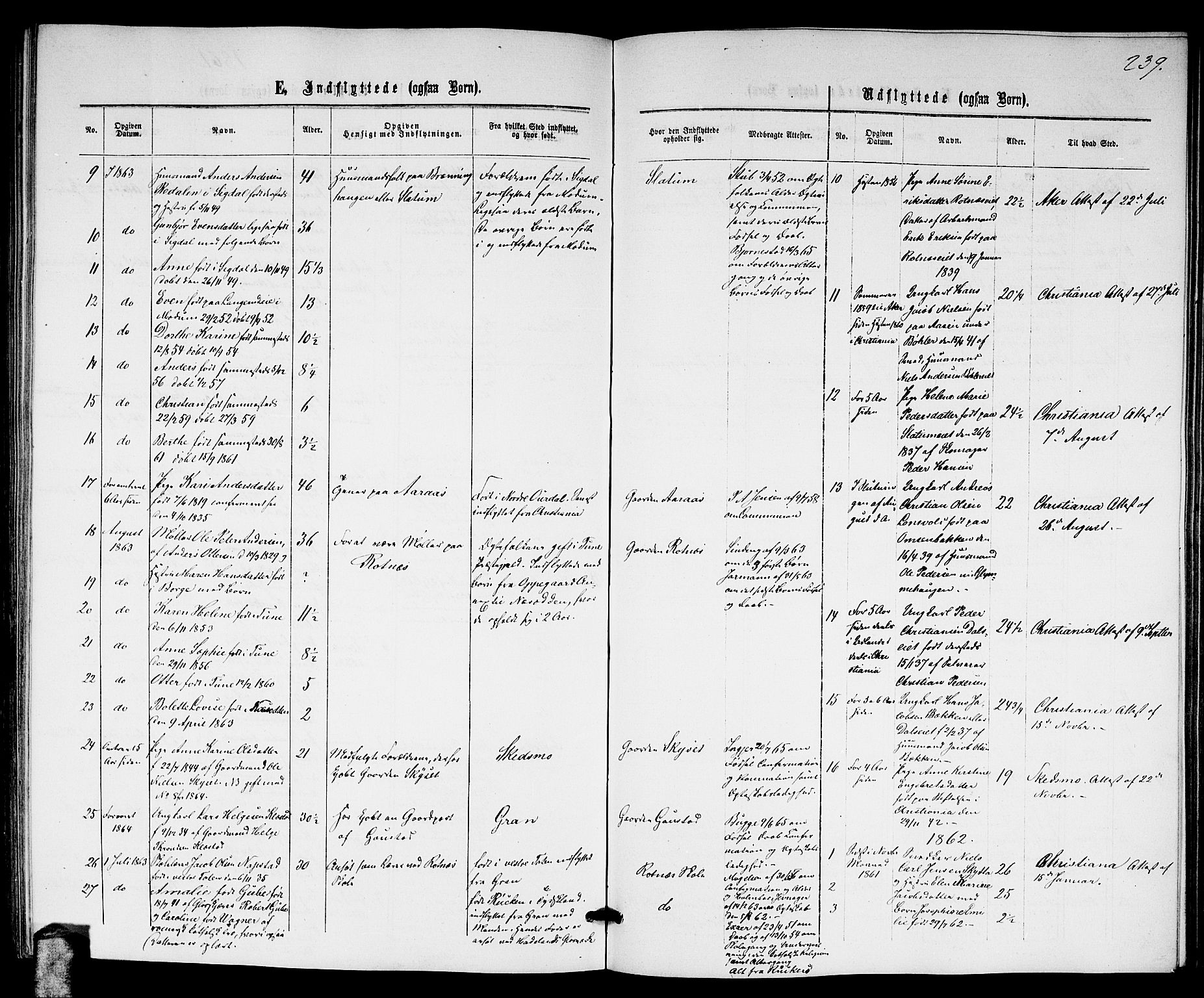 Nittedal prestekontor Kirkebøker, AV/SAO-A-10365a/G/Ga/L0001: Klokkerbok nr. I 1, 1859-1878, s. 239
