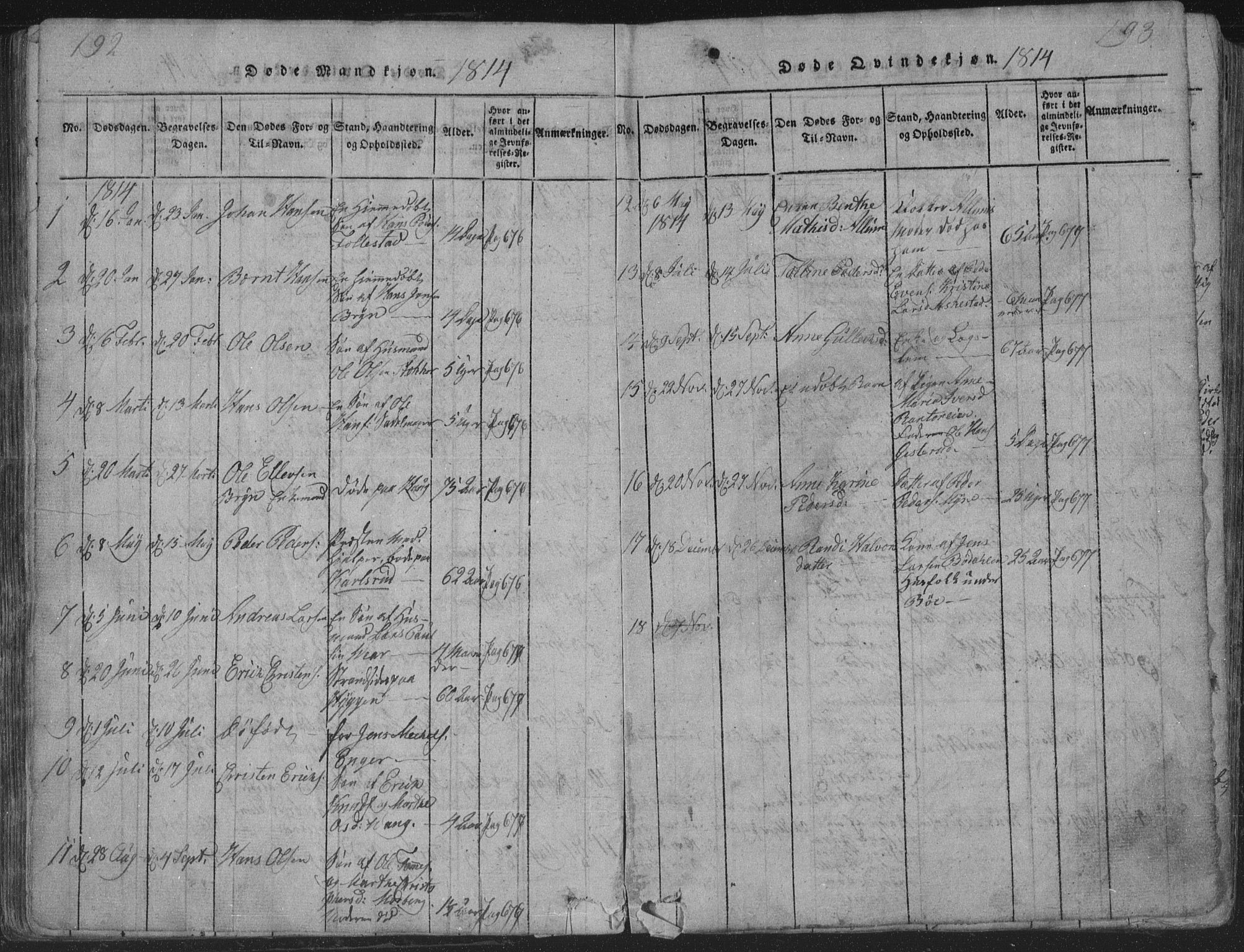 Røyken kirkebøker, SAKO/A-241/G/Ga/L0003: Klokkerbok nr. 3, 1814-1856, s. 192-193