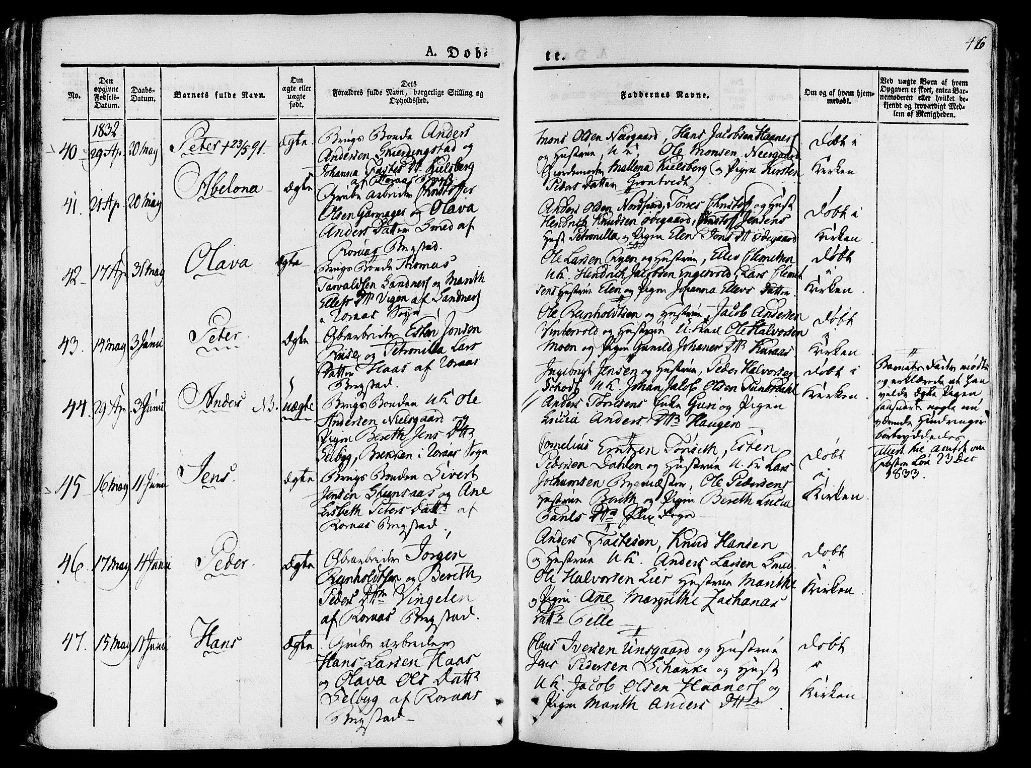 Ministerialprotokoller, klokkerbøker og fødselsregistre - Sør-Trøndelag, AV/SAT-A-1456/681/L0930: Ministerialbok nr. 681A08, 1829-1844, s. 46